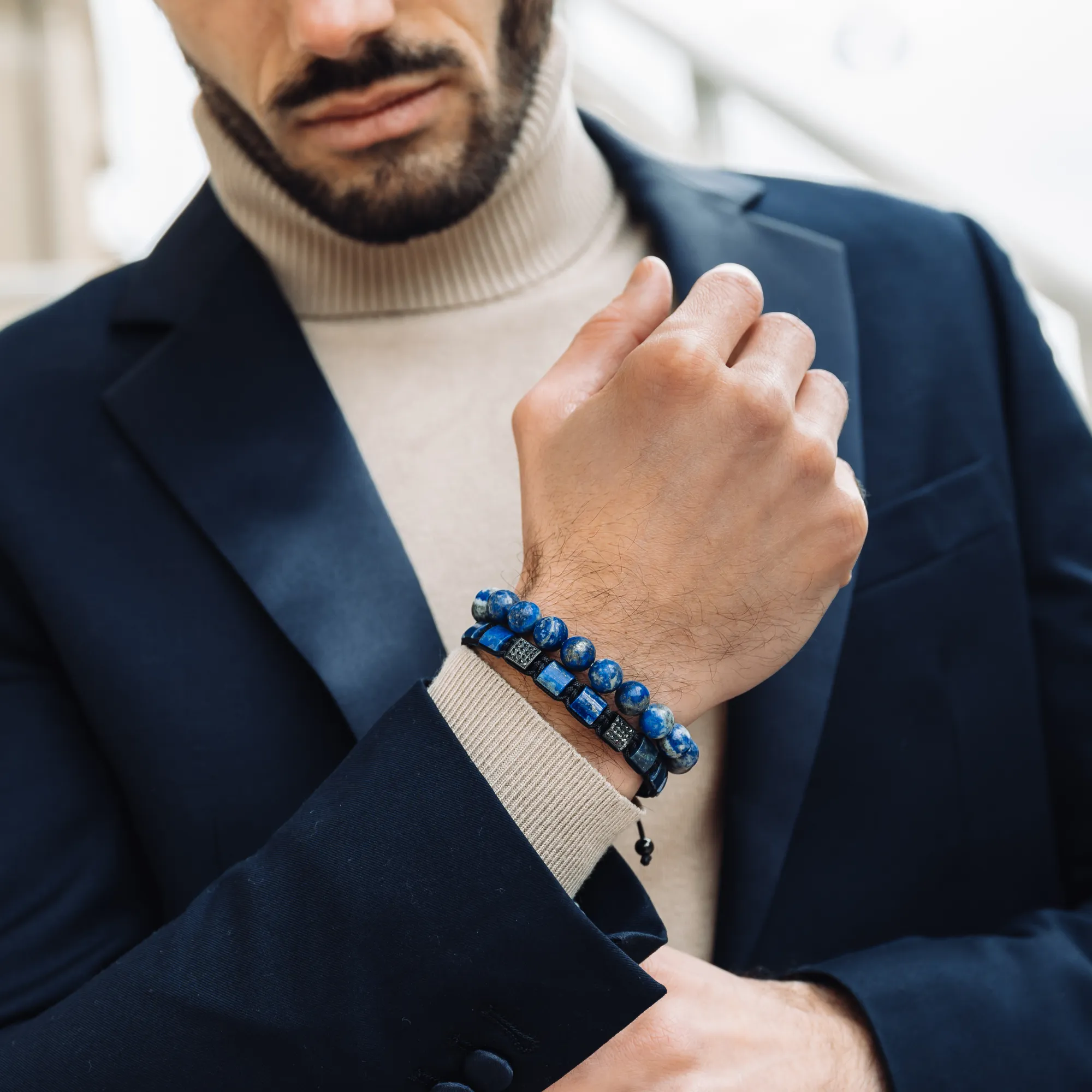 Men's LAPIS LAZULI Beaded Bracelet - One Size Fits All