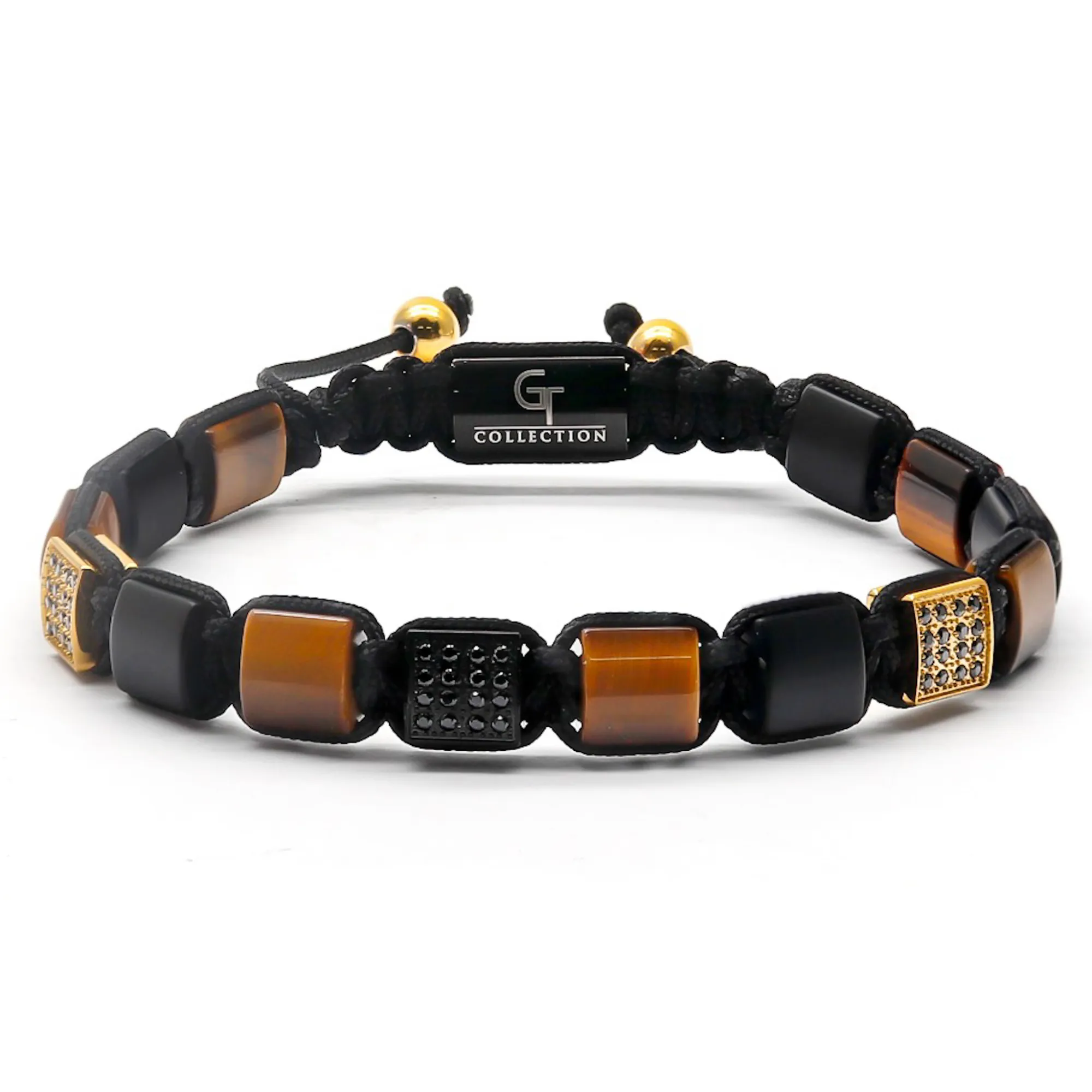 Men's TIGER EYE, MATTE ONYX Flat bead Bracelet - One Size Fits All