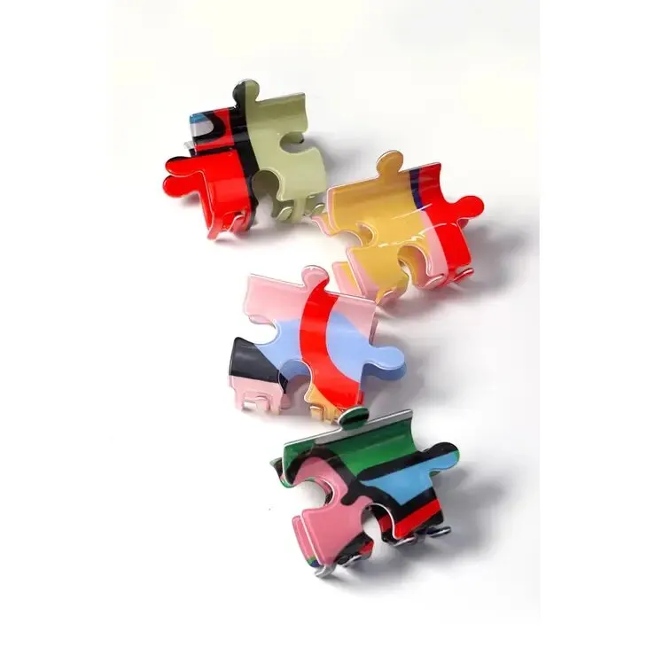 Mid Size Modern Colorful Puzzle Hair Claw Clips