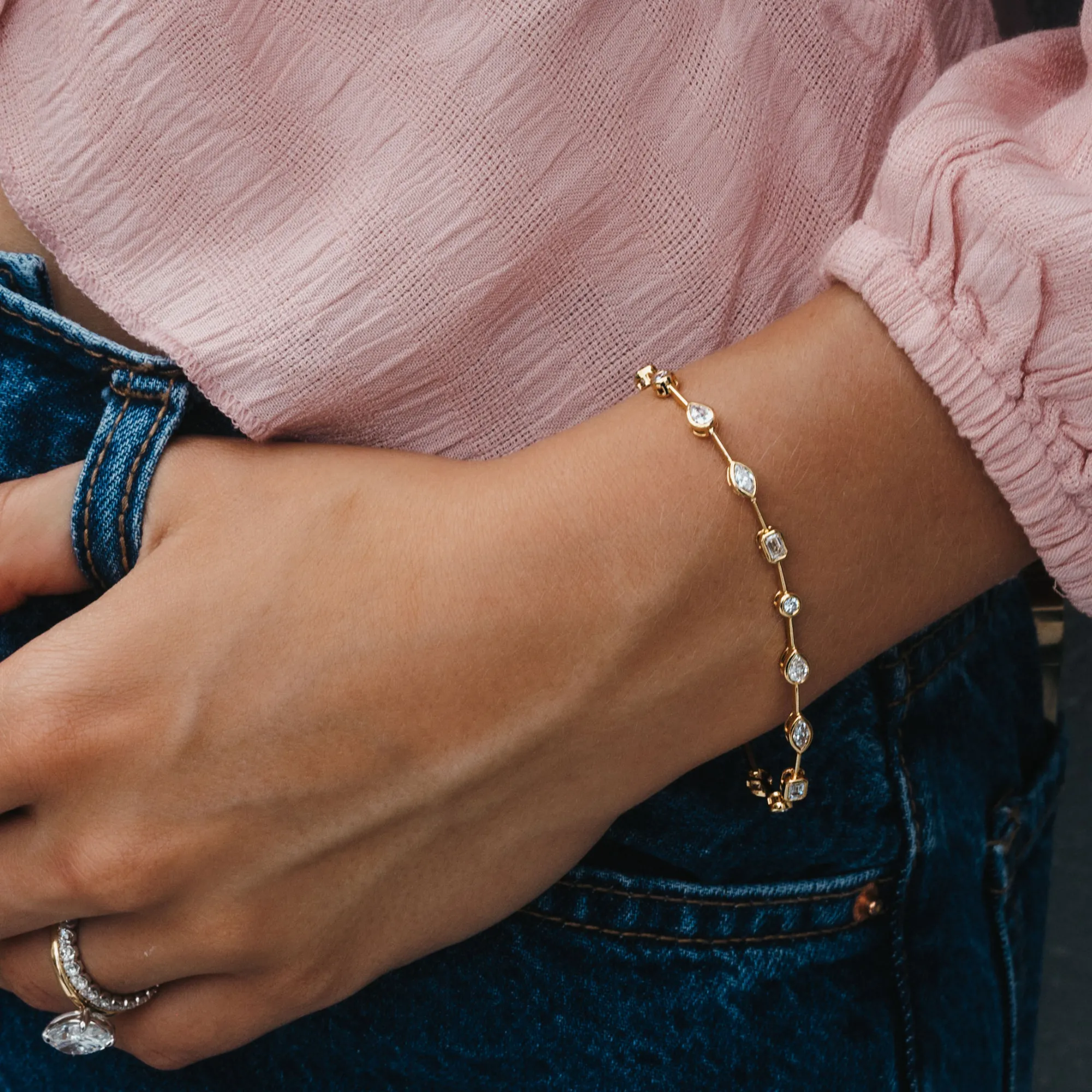 Mixed Diamond Shapes Bezel Set Bracelet