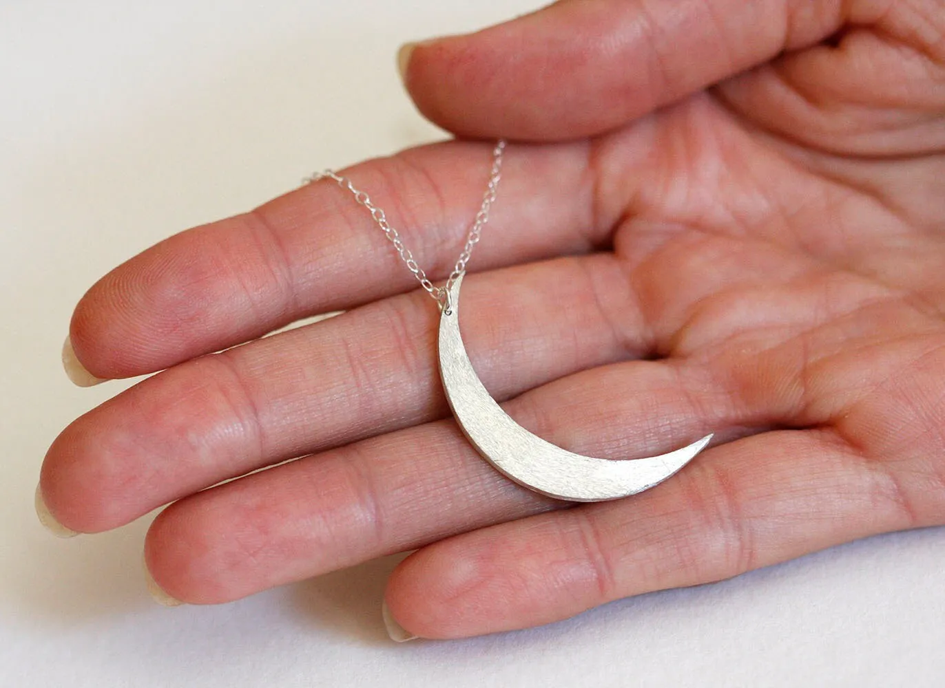 Moon Necklace, Silver Crescent Necklace, Half Moon Necklace, Large Charm Boho Necklace