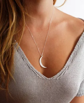 Moon Necklace, Silver Crescent Necklace, Half Moon Necklace, Large Charm Boho Necklace