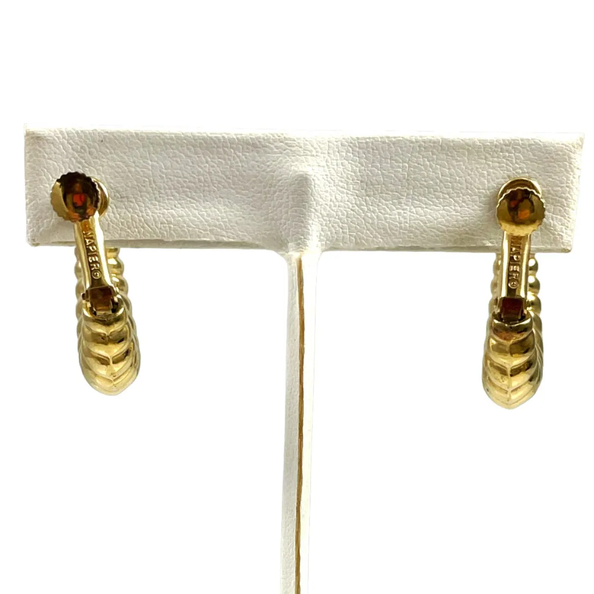 Napier Gold Shrimp Hoop Earrings Vintage