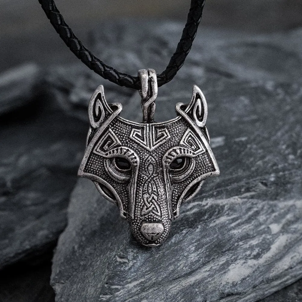 Norse Wolf Head Necklace - Leather Chain