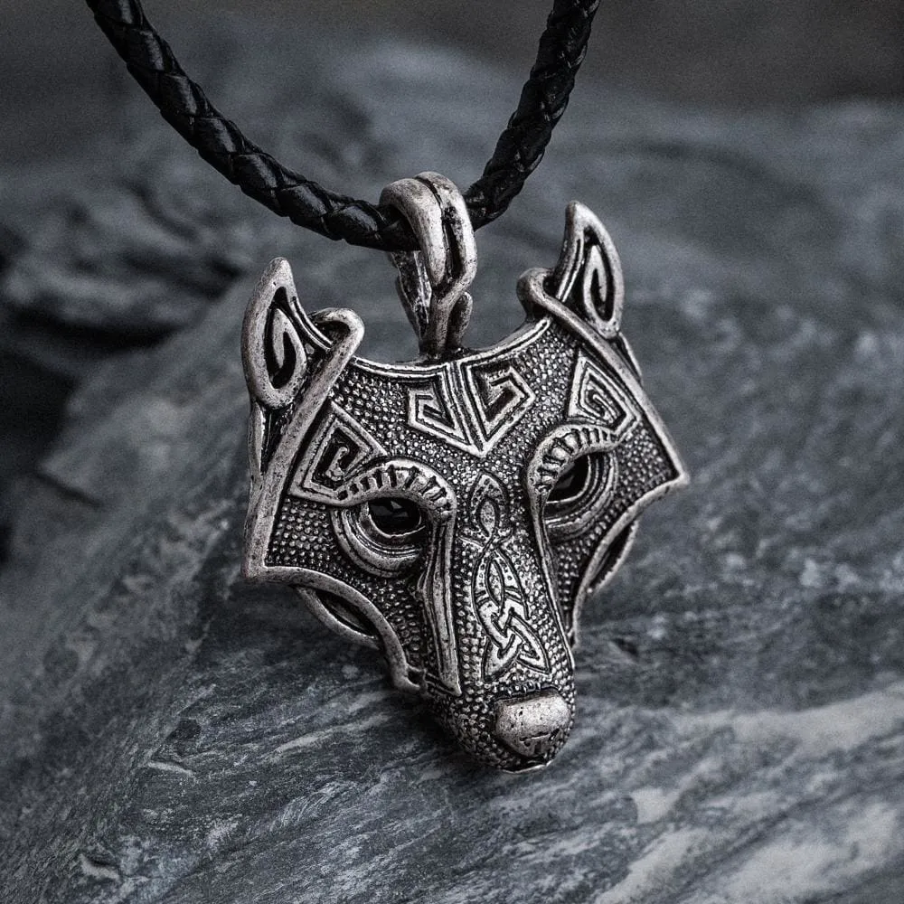 Norse Wolf Head Necklace - Leather Chain