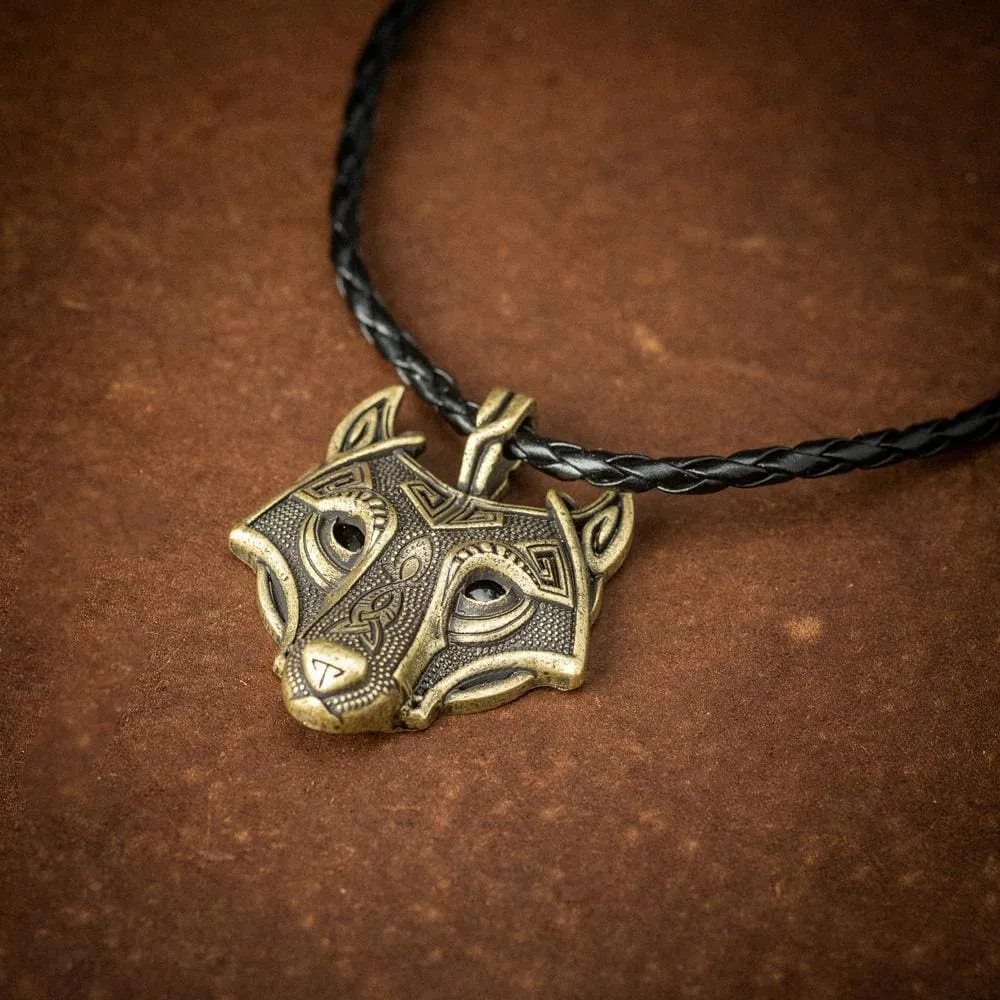 Norse Wolf Head Necklace - Leather Chain