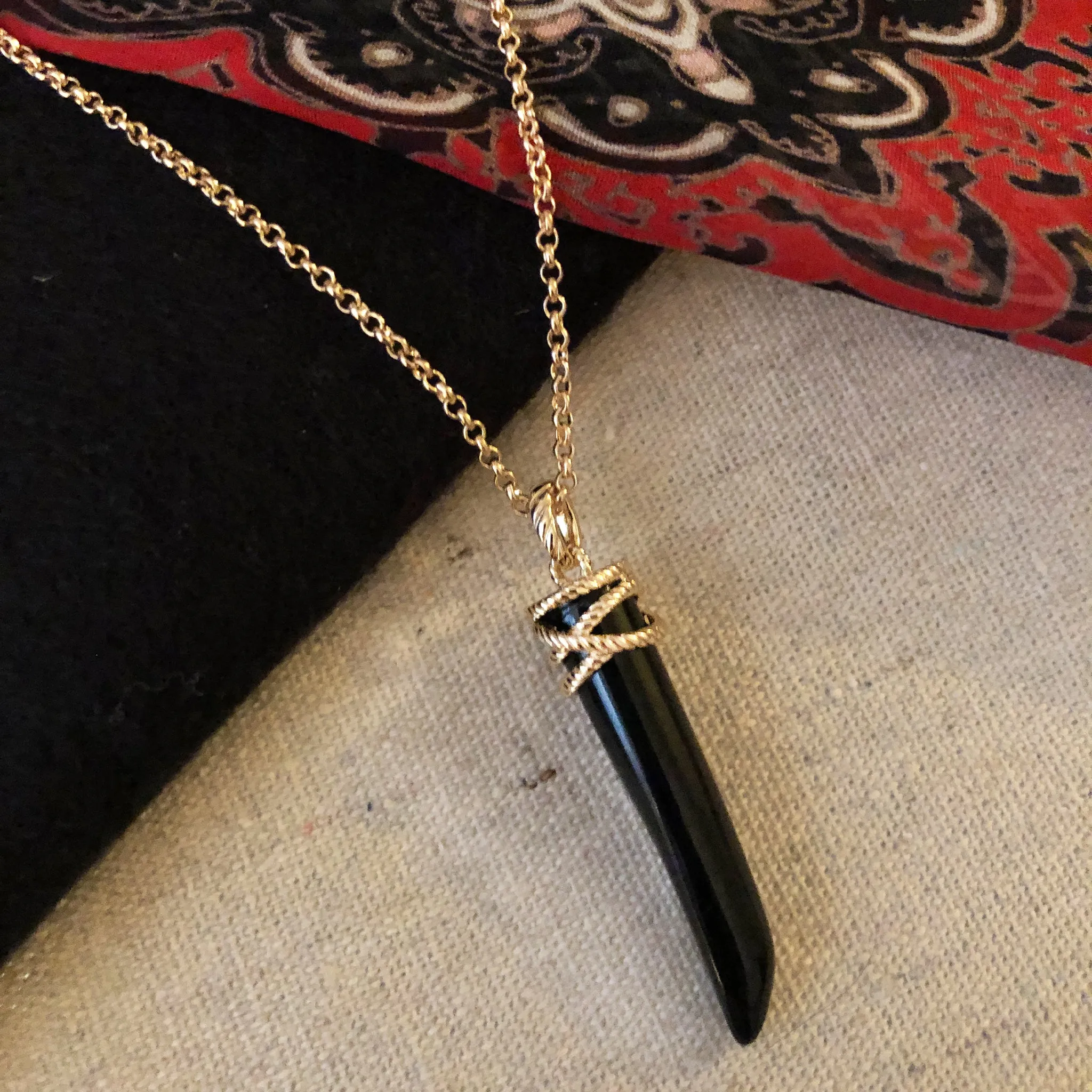 Obsidian Cornicello Pendant Necklace