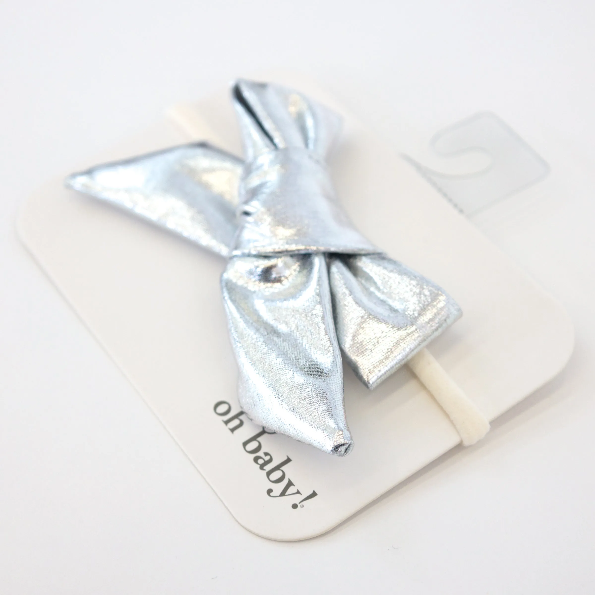 oh baby! Hair Bow on Nylon Headband - Metallic - Silver