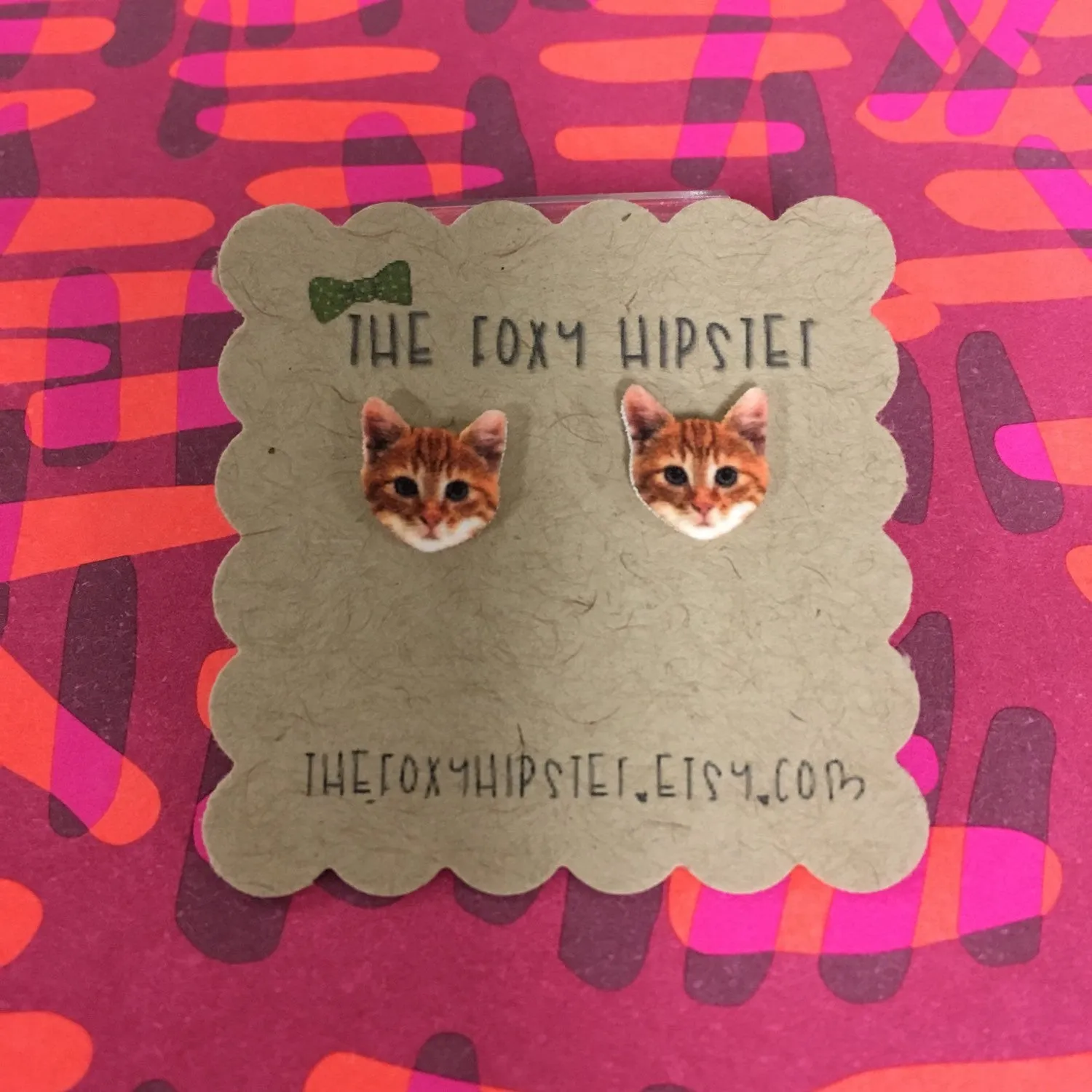 Orange Cat Kitten Stud Earrings