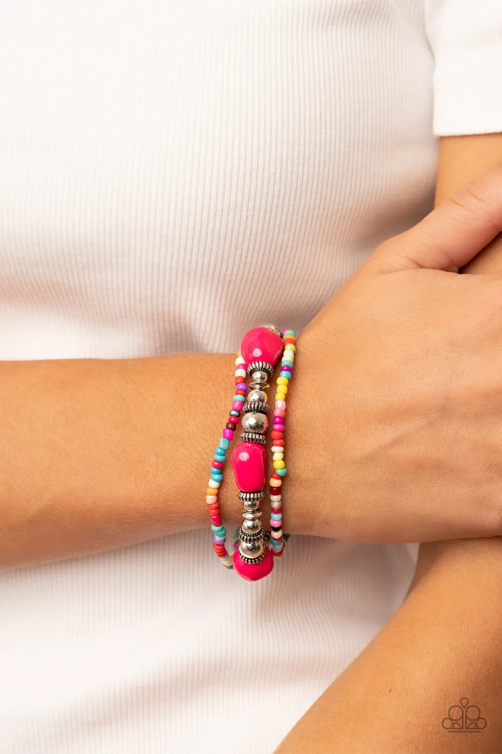 Paparazzi Confidently Crafty - Pink Stretchy Bracelet