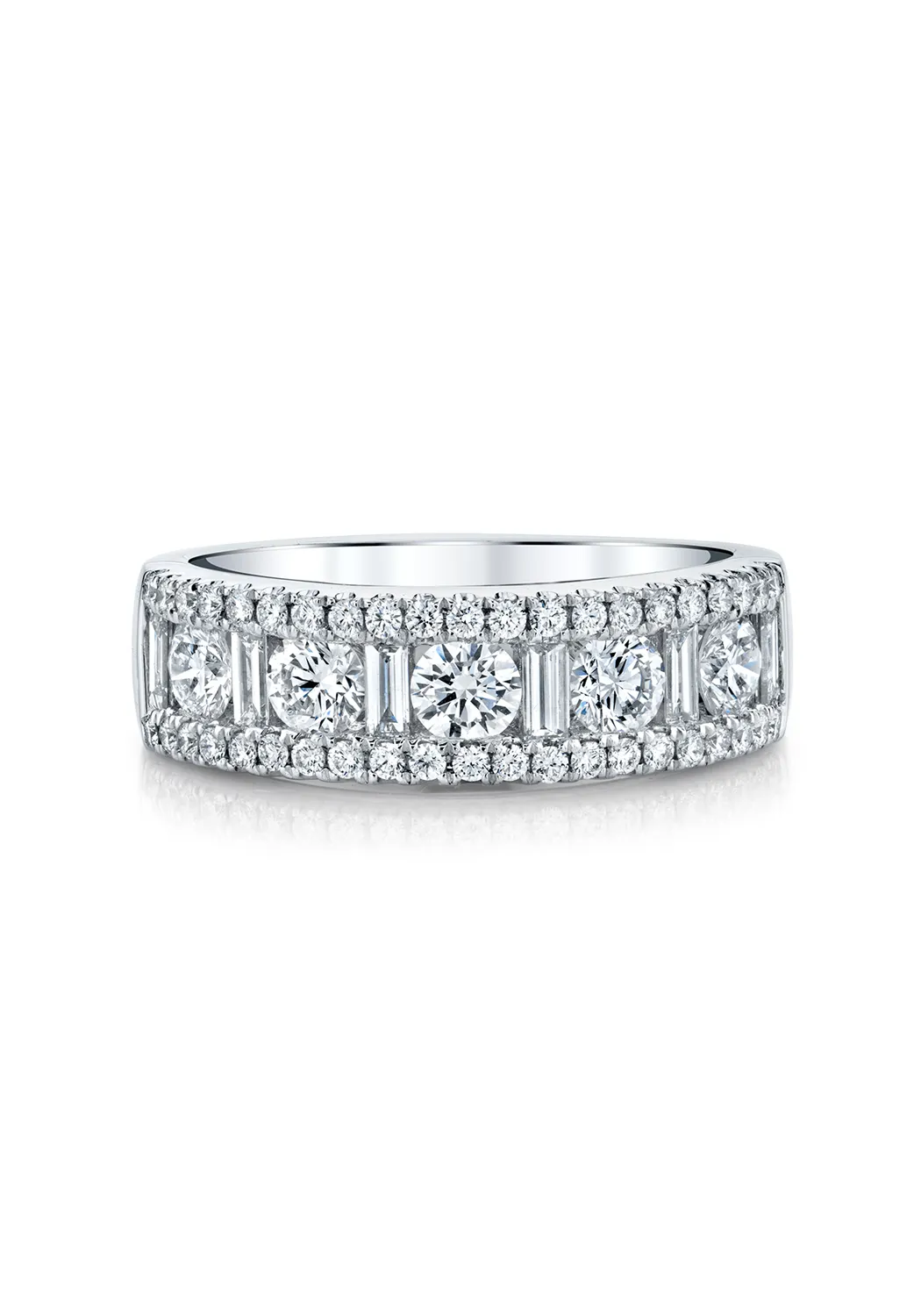 Parade Design Platinum Round & Baguette Diamond Band