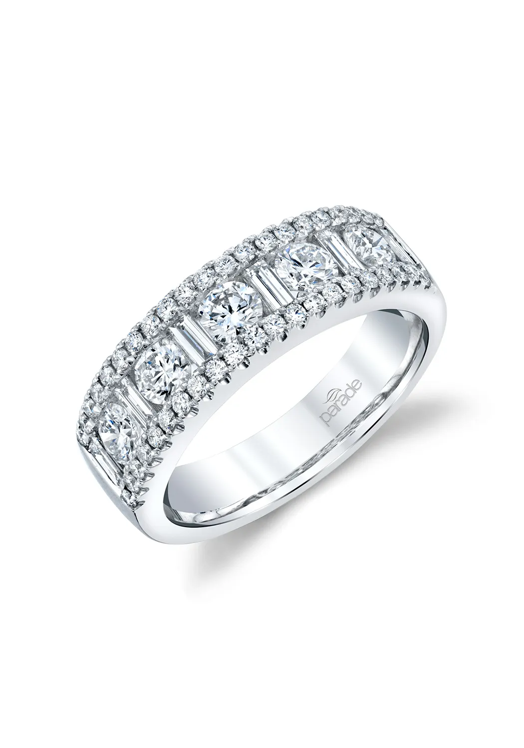 Parade Design Platinum Round & Baguette Diamond Band