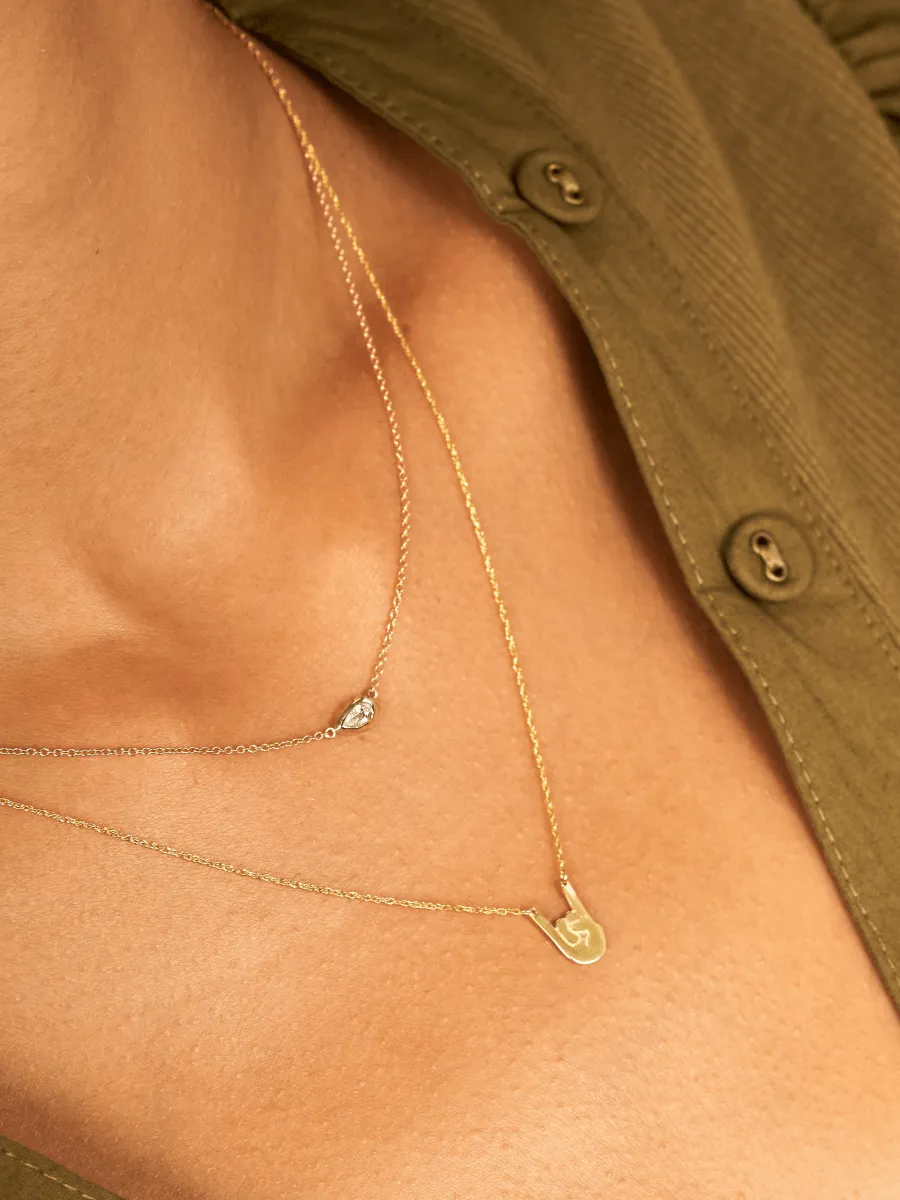 Pear Bezel Diamond Necklace 14K