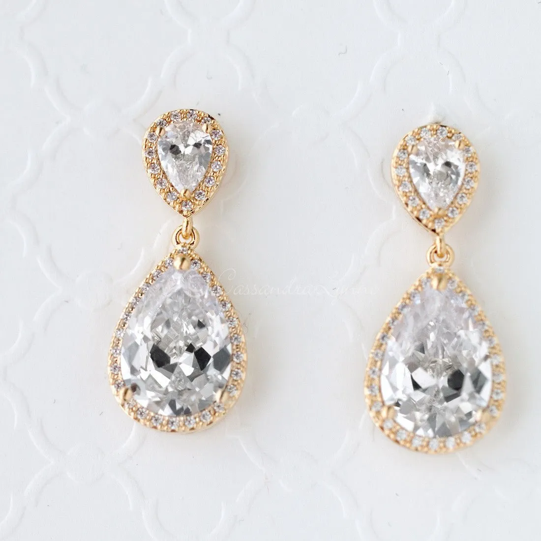 Pear Drop CZ Earrings for the Bride Clip-On Style