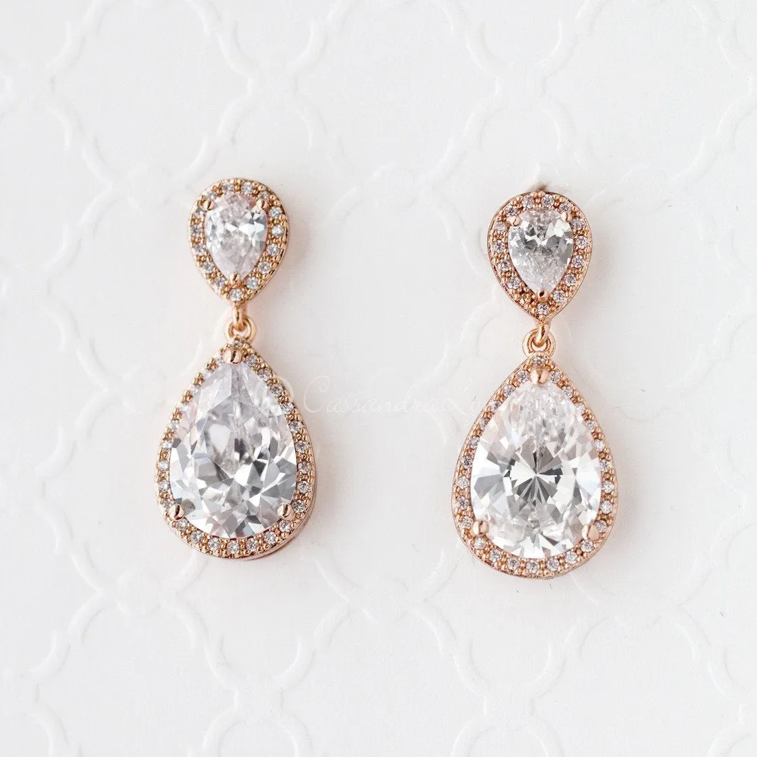 Pear Drop CZ Earrings for the Bride Clip-On Style