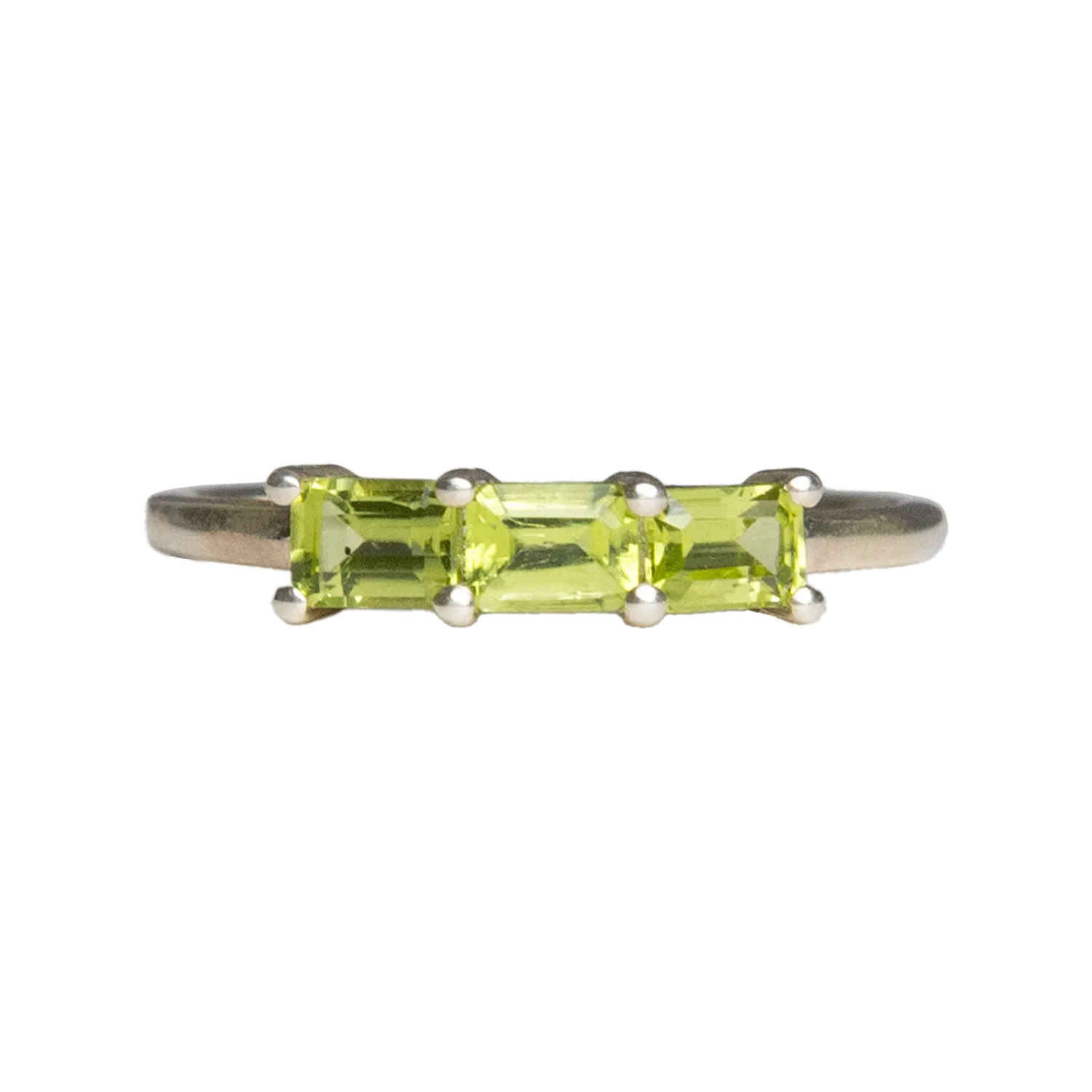 Peridot Faceted 3 Stone Ring