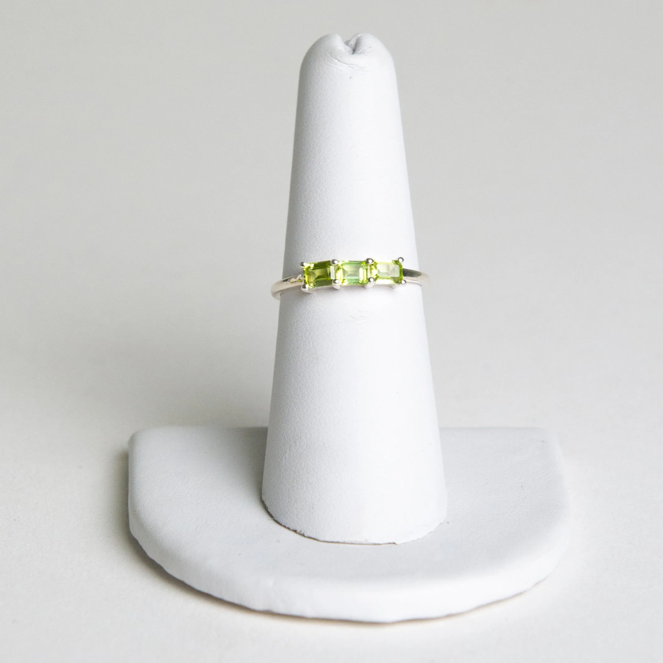 Peridot Faceted 3 Stone Ring