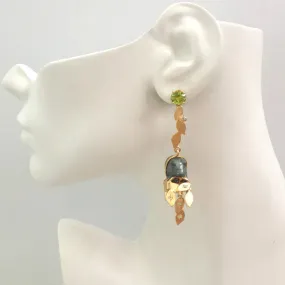 Peridot Stud with Peridot, Carved Pig Hematite and Peridot Twinset Earrings