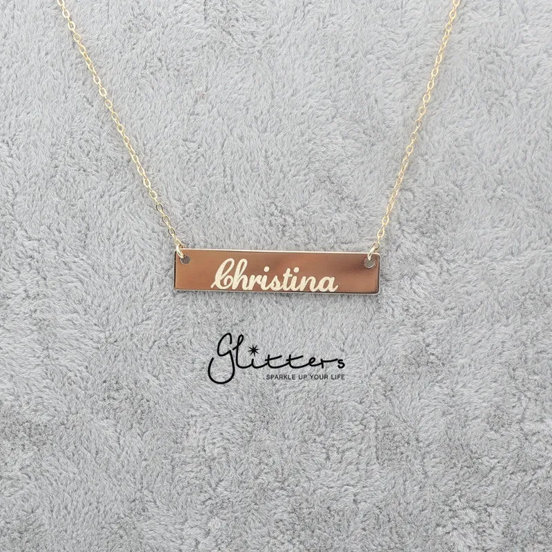 Personalized 24K Gold Plated Sterling Silver Horizontal Name Bar Necklace - Medium