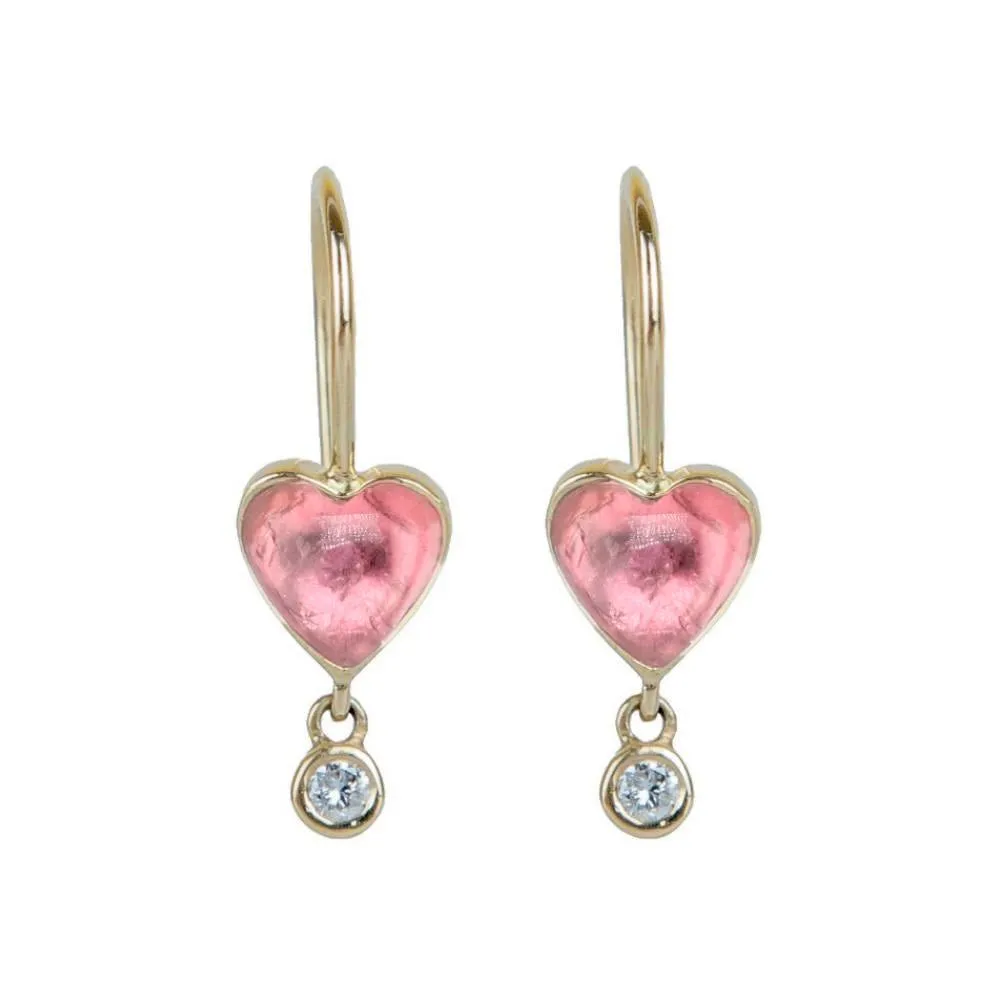 Pink Tourmaline Byrdie Heart Earrings with Diamond Drop