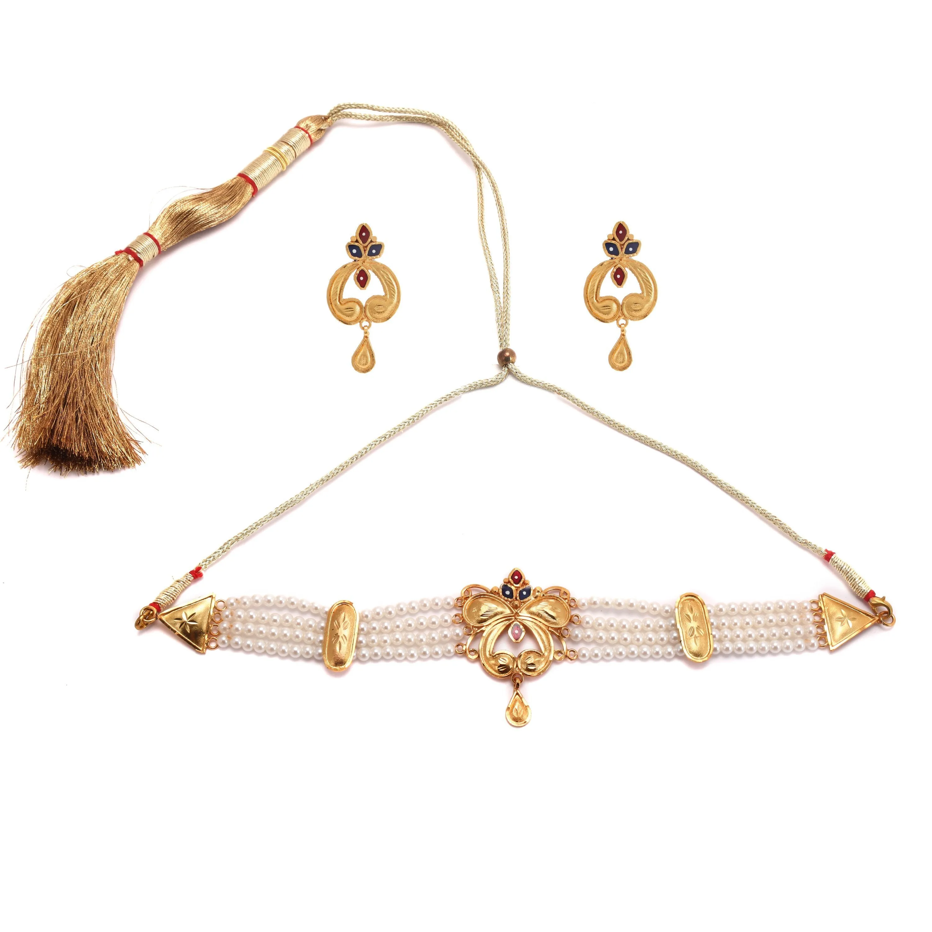 Projapoti - White Beads Choker Set