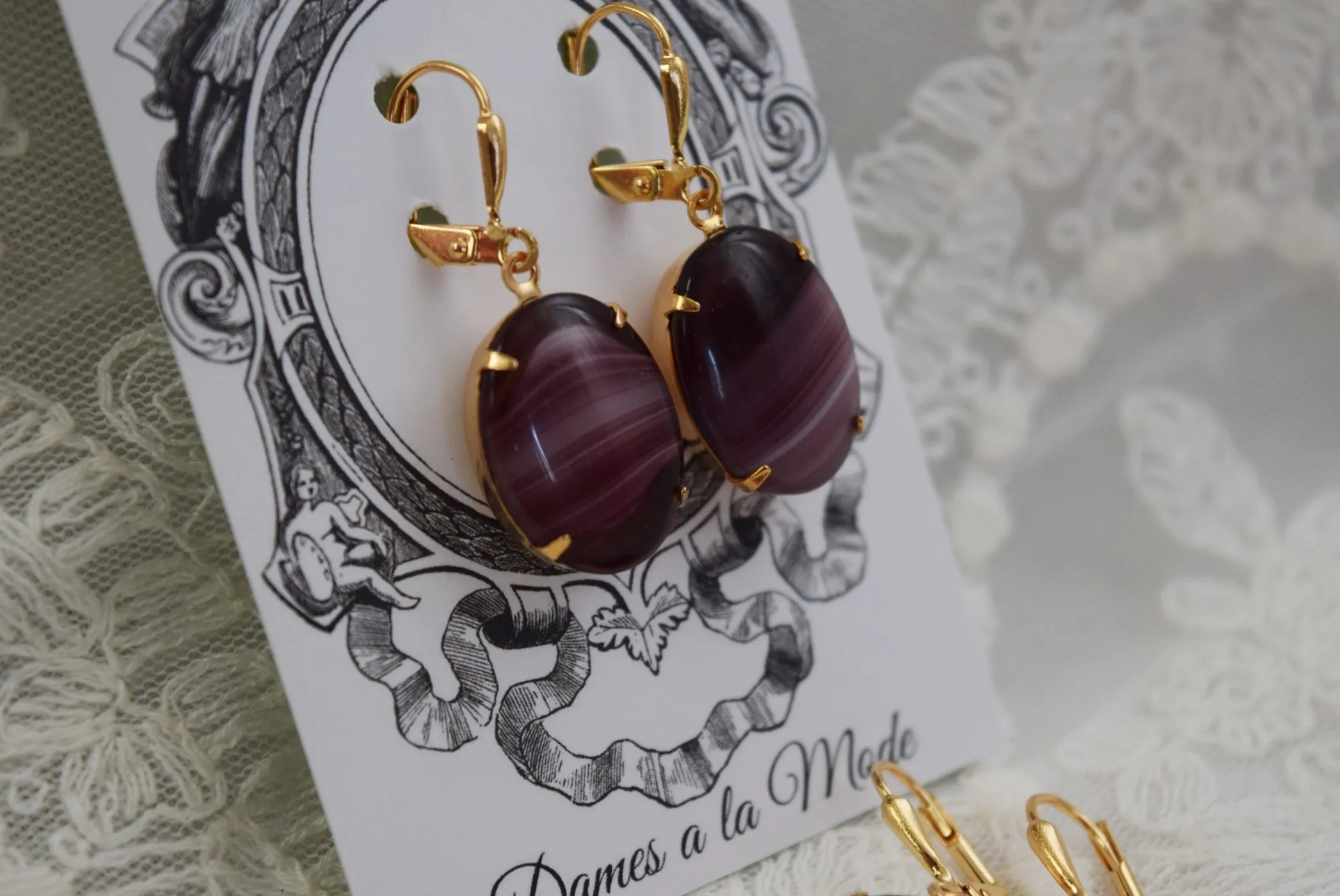 Purple Glass Striated Earrings - SALE!