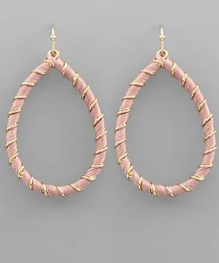 Raffia Wrapped Teardrop Earrings - Rose