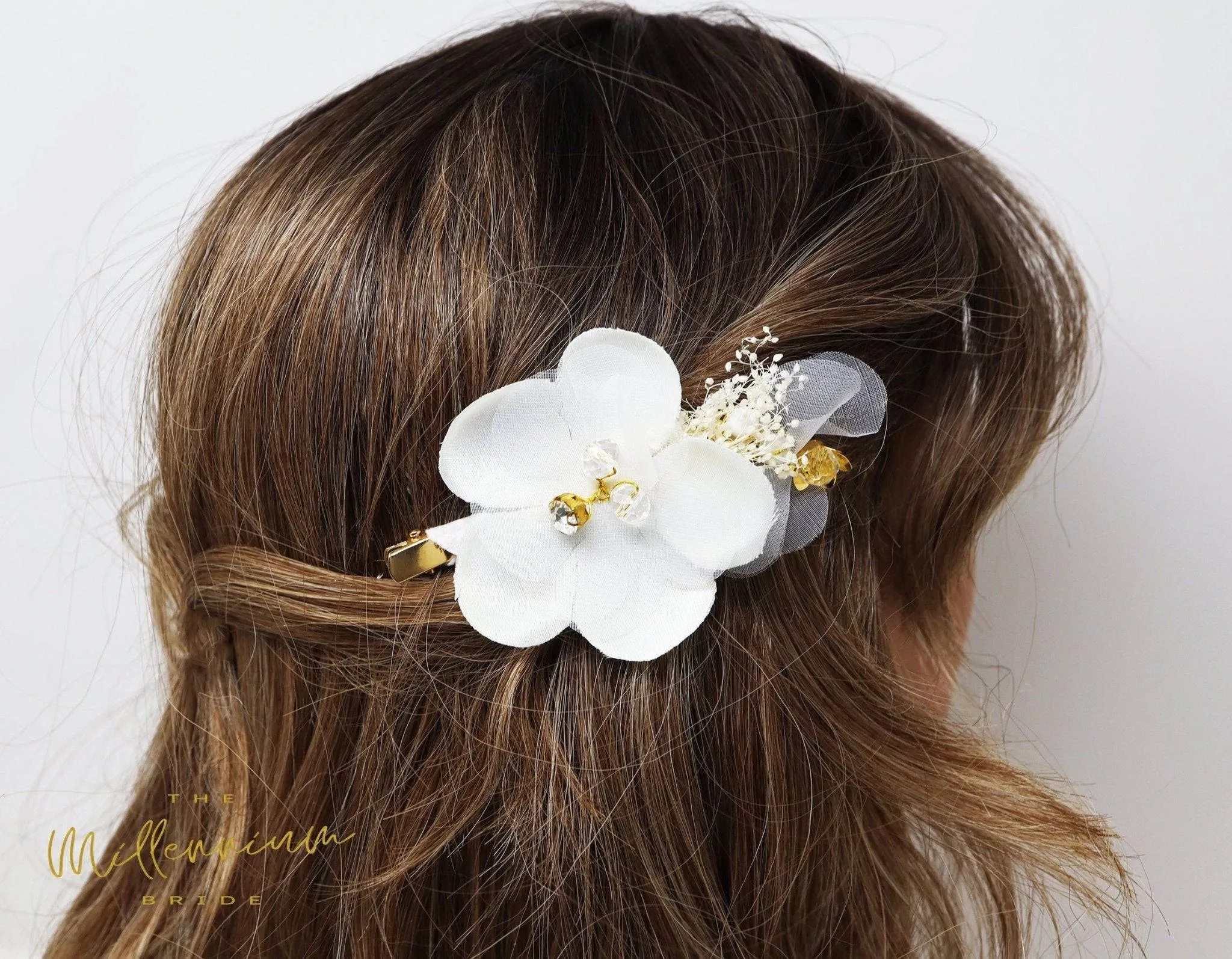 Rhinestones Crystals White Flower Bridal Hair Comb and hair pins set, Bridal Hair Piece, Bridal Hair Accessories, Wedding Hair Accessory.