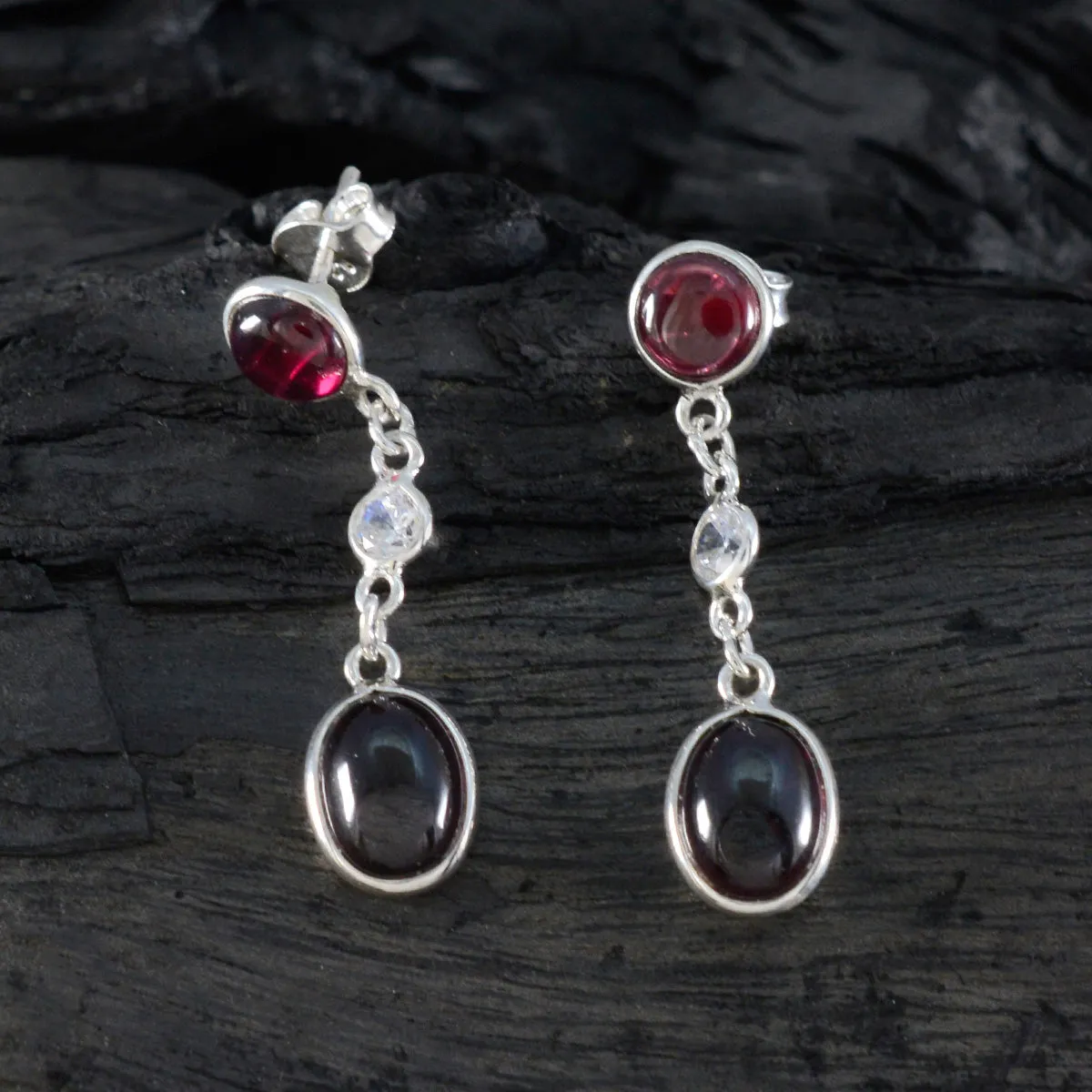 Riyo Beaut 925 Sterling Silver Earring For Female Garnet Earring Bezel Setting Red Earring Stud Earring