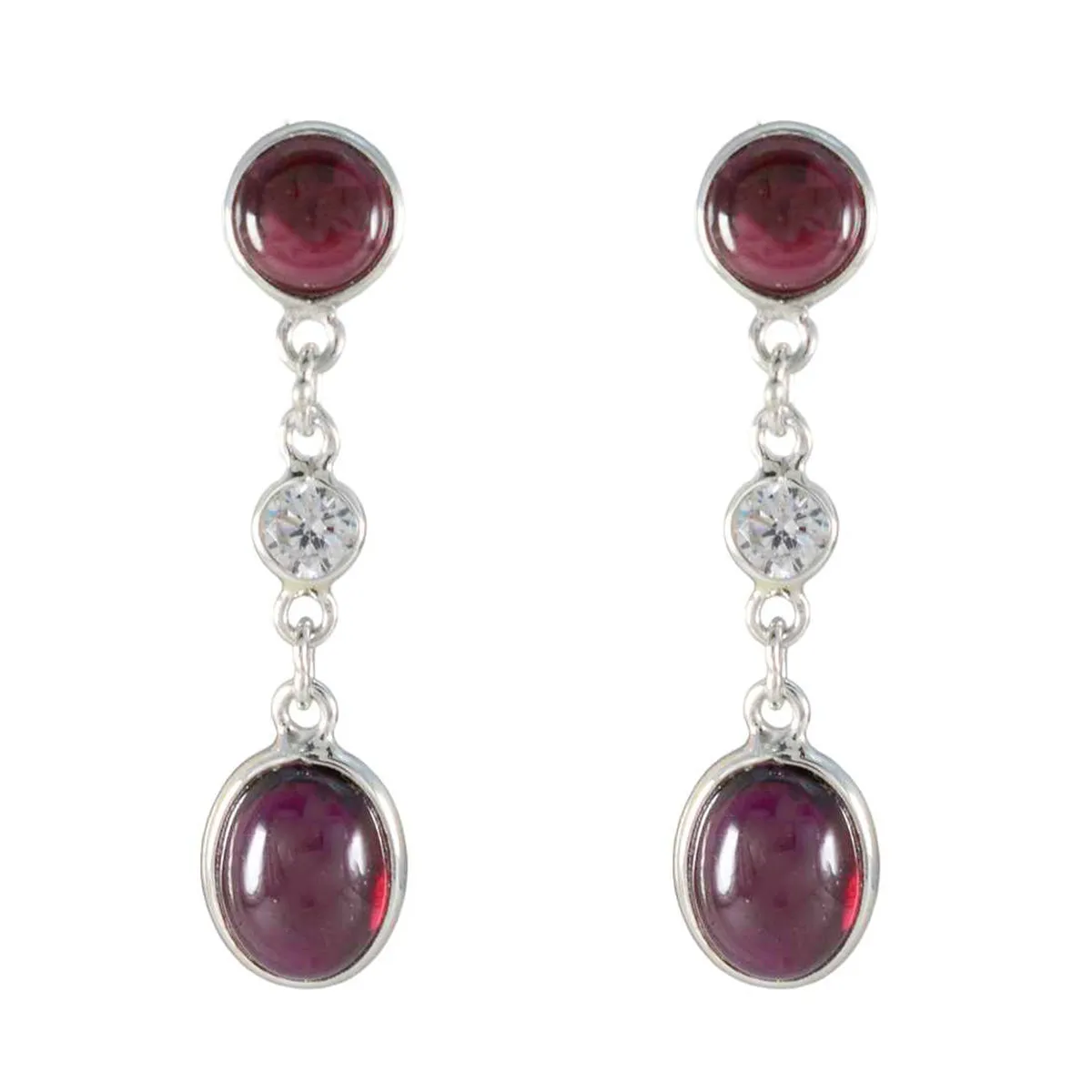 Riyo Beaut 925 Sterling Silver Earring For Female Garnet Earring Bezel Setting Red Earring Stud Earring