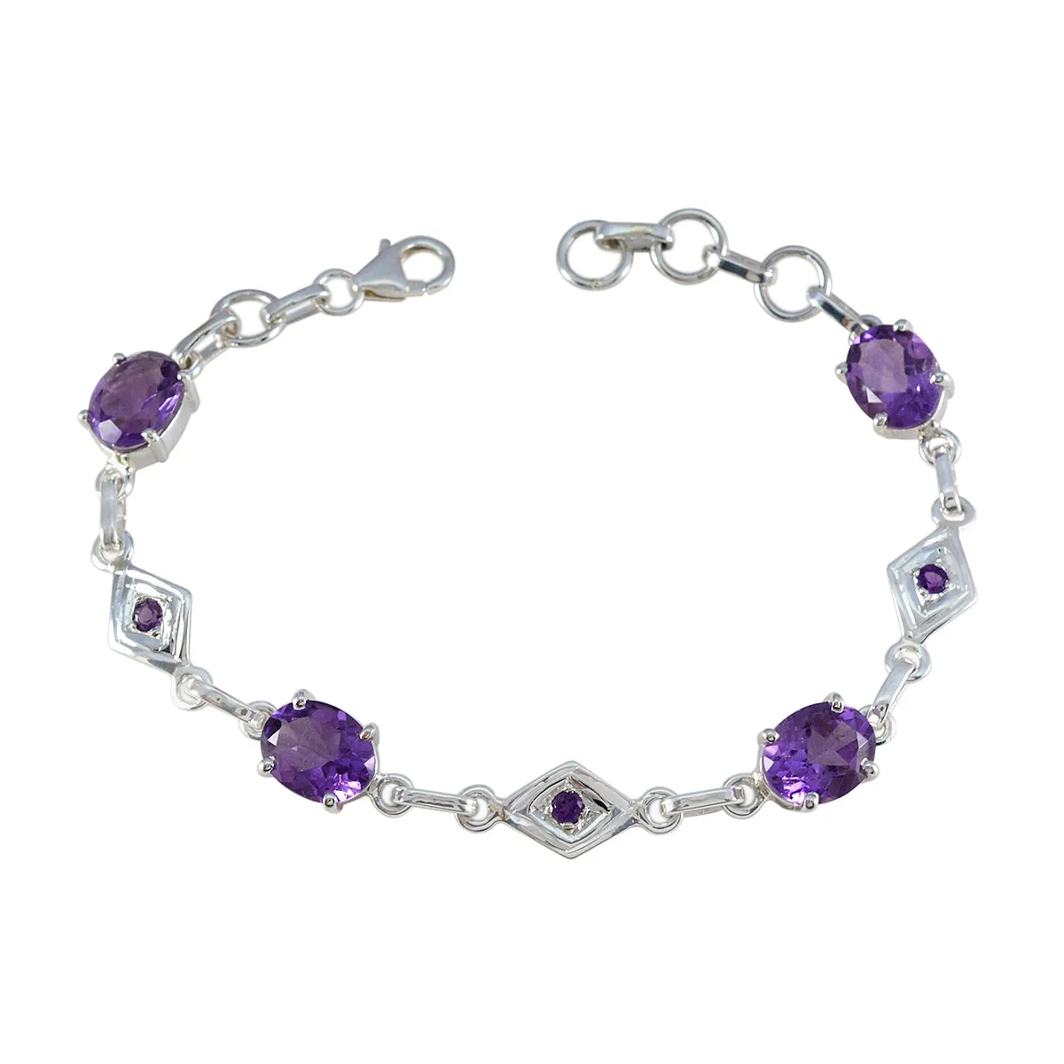 Riyo Bulk 925 Sterling Silver Bracelet For Girl Amethyst Bracelet Prong Setting Bracelet with Fish Link Charm Bracelet L Size 6-8.5 Inch.