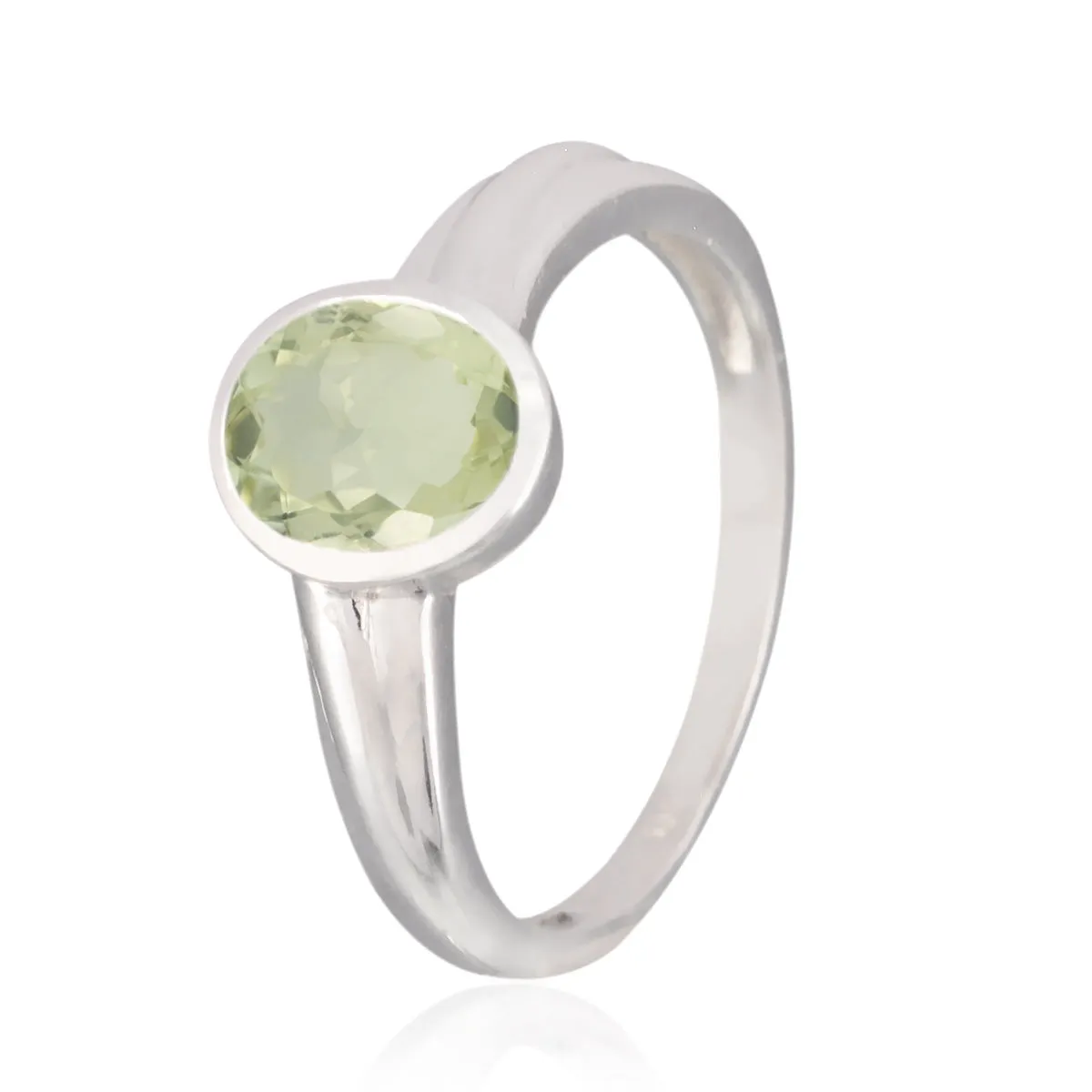 Riyo Chocolate-Box Stone Green Amethyst Silver Ring Handmade Jewelry