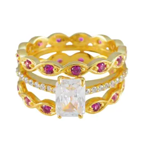 Riyo Choice Silver Ring With Yellow Gold Plating Ruby CZ Stone Octagon Shape Fathers Day Ring