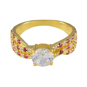 Riyo Custom Silver Ring With Yellow Gold Plating Ruby CZ Stone Round Shape Engagement Ring