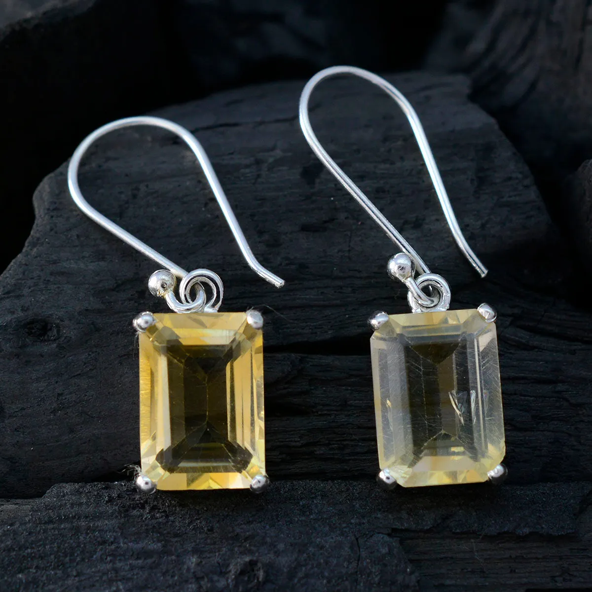 Riyo Genuine Gems Octogon Faceted Yellow Citrine Silver Earring gift for boxing day