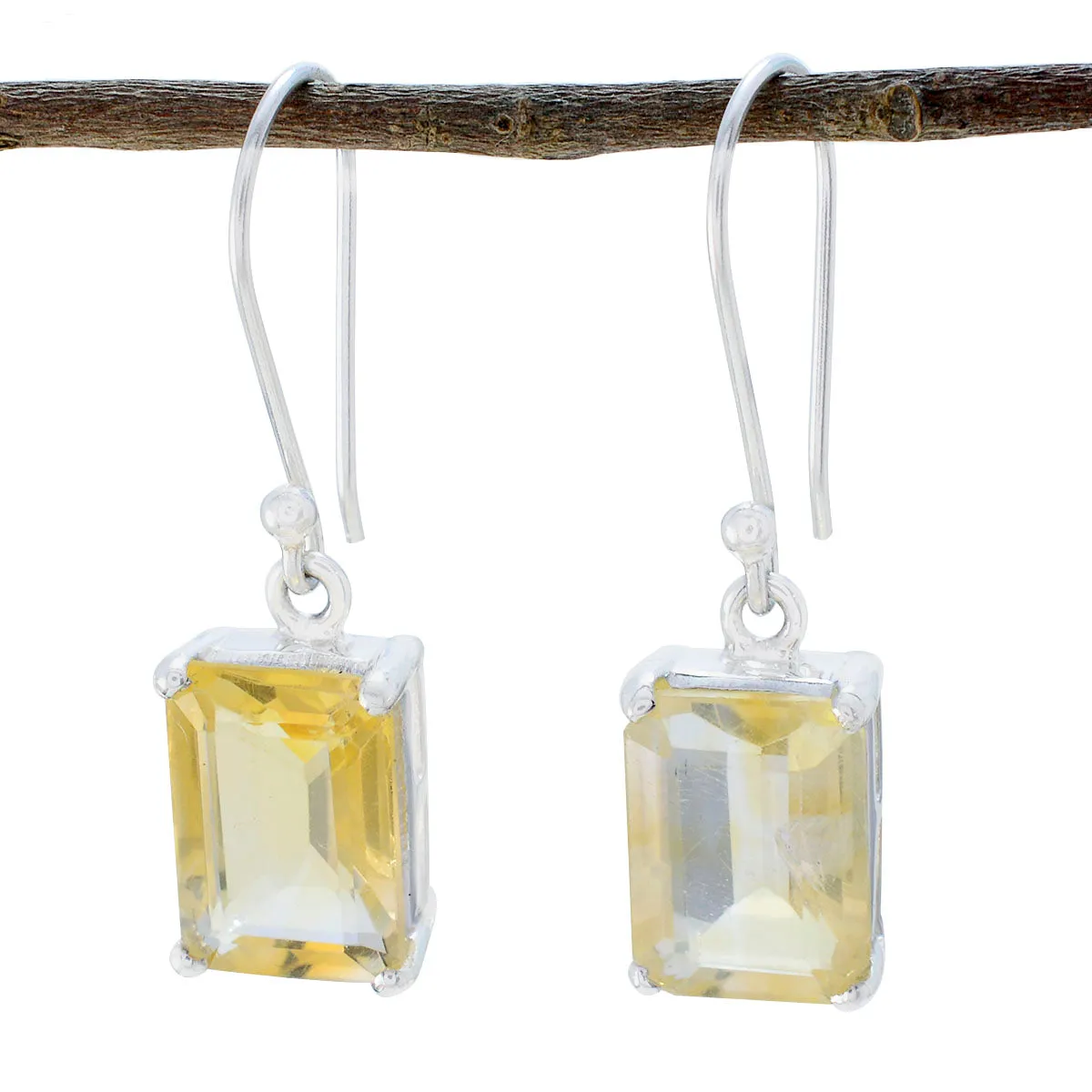 Riyo Genuine Gems Octogon Faceted Yellow Citrine Silver Earring gift for boxing day