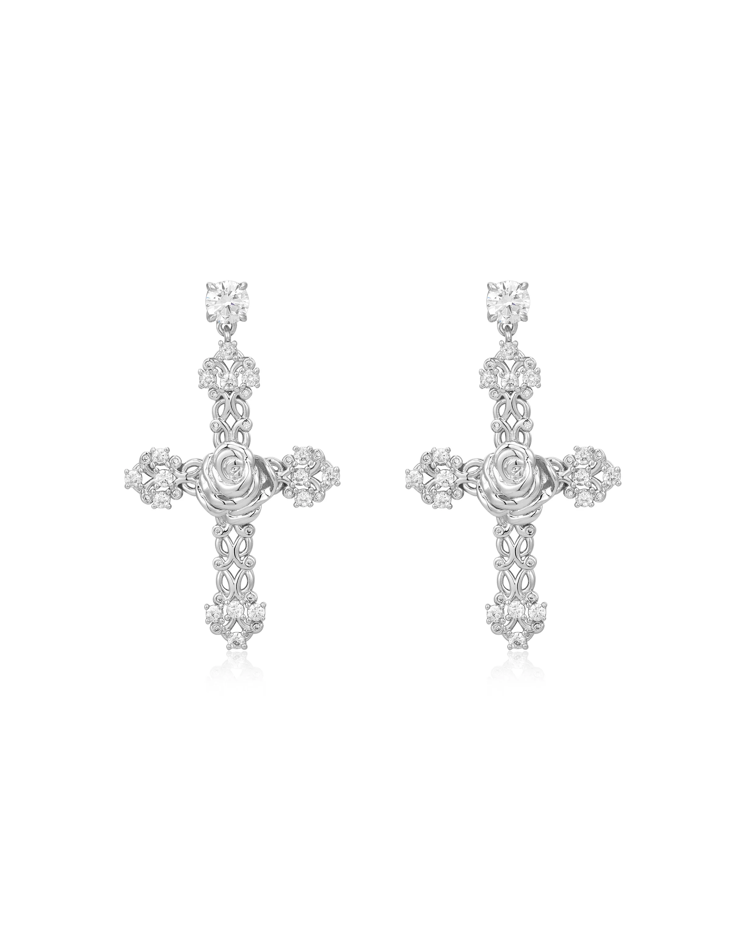 Rosa Cross Statement Earrings- Silver