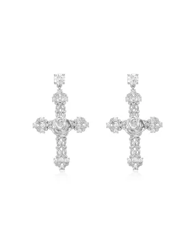 Rosa Cross Statement Earrings- Silver