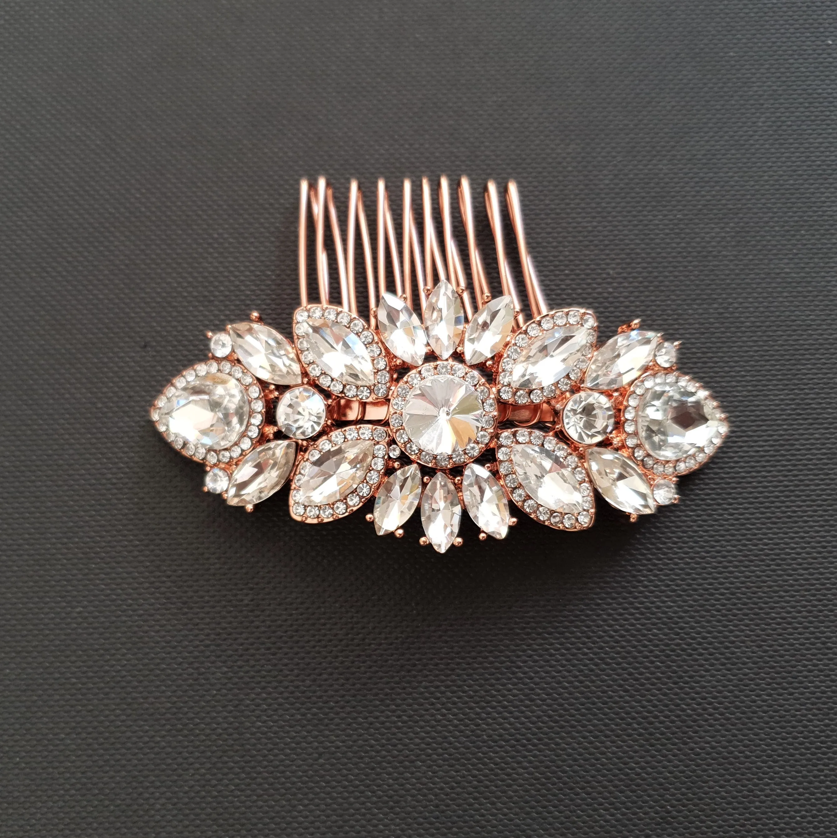 Rose Gold Crystal Wedding Hair Comb-Sophia