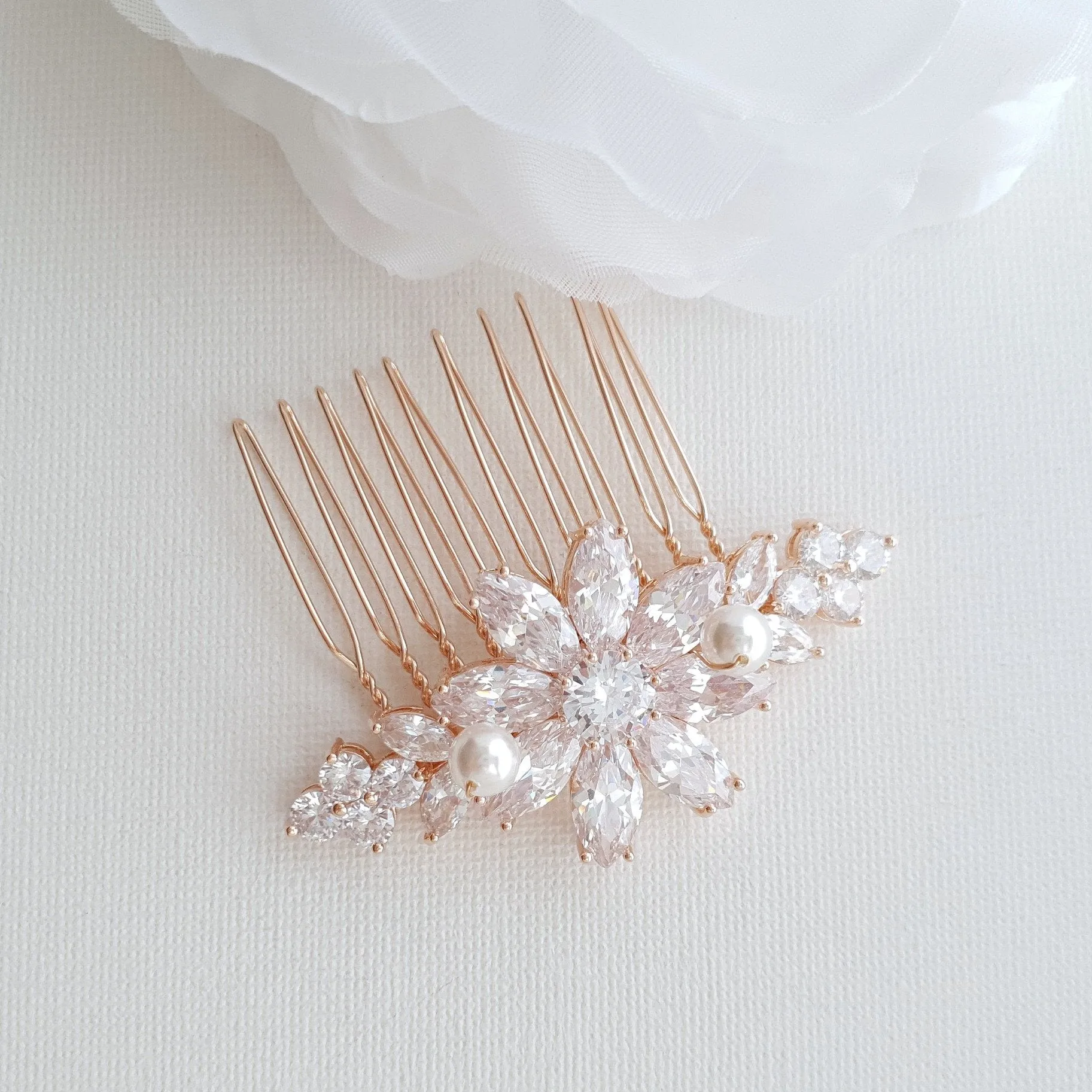 Rose Gold Hair Comb in Flower Design-Daisy