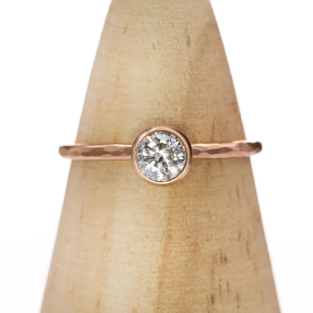 Round Moissanite or Lab Diamond Martini Bezel Skinny Stacking Solitaire Ring