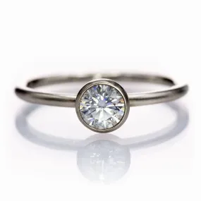 Round Moissanite or Lab Diamond Martini Bezel Skinny Stacking Solitaire Ring