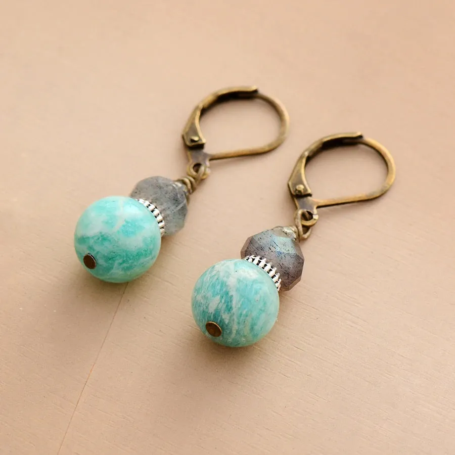 Russian Amazonite and Labradorite Stone Earrings