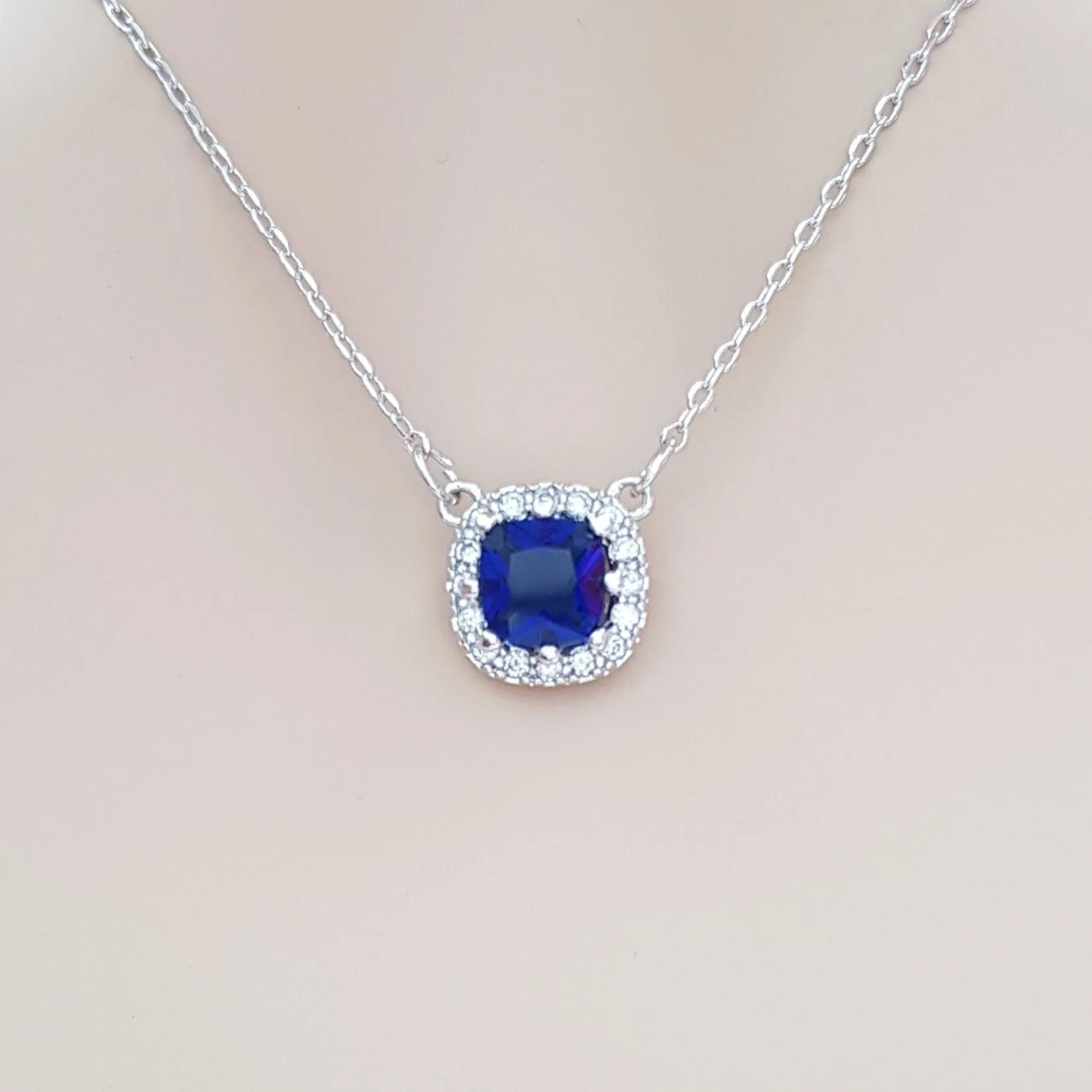 Sapphire Blue Cubic Zirconia Pendant Necklace-Azure