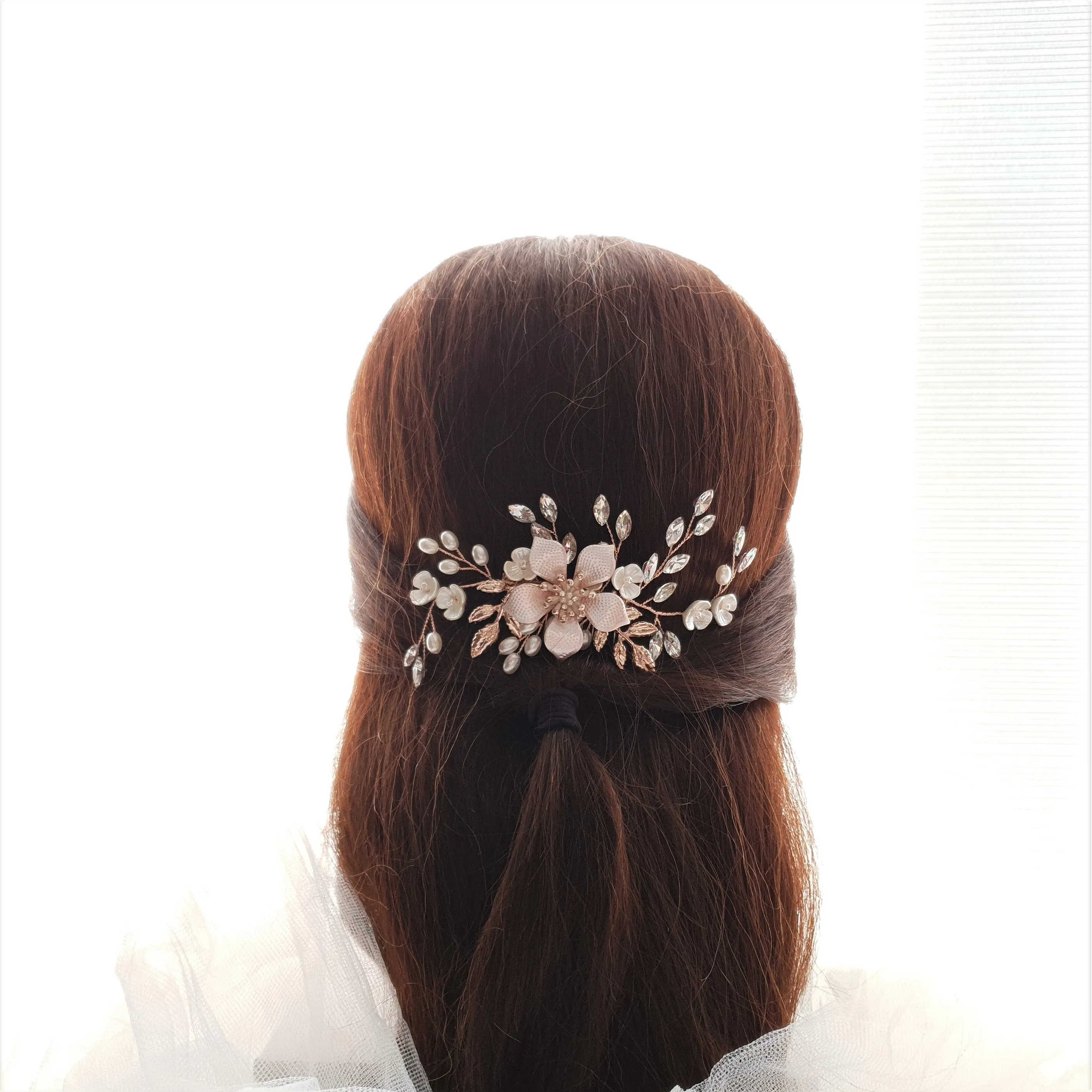 Silver Flower Wedding Hair Piece-Freya