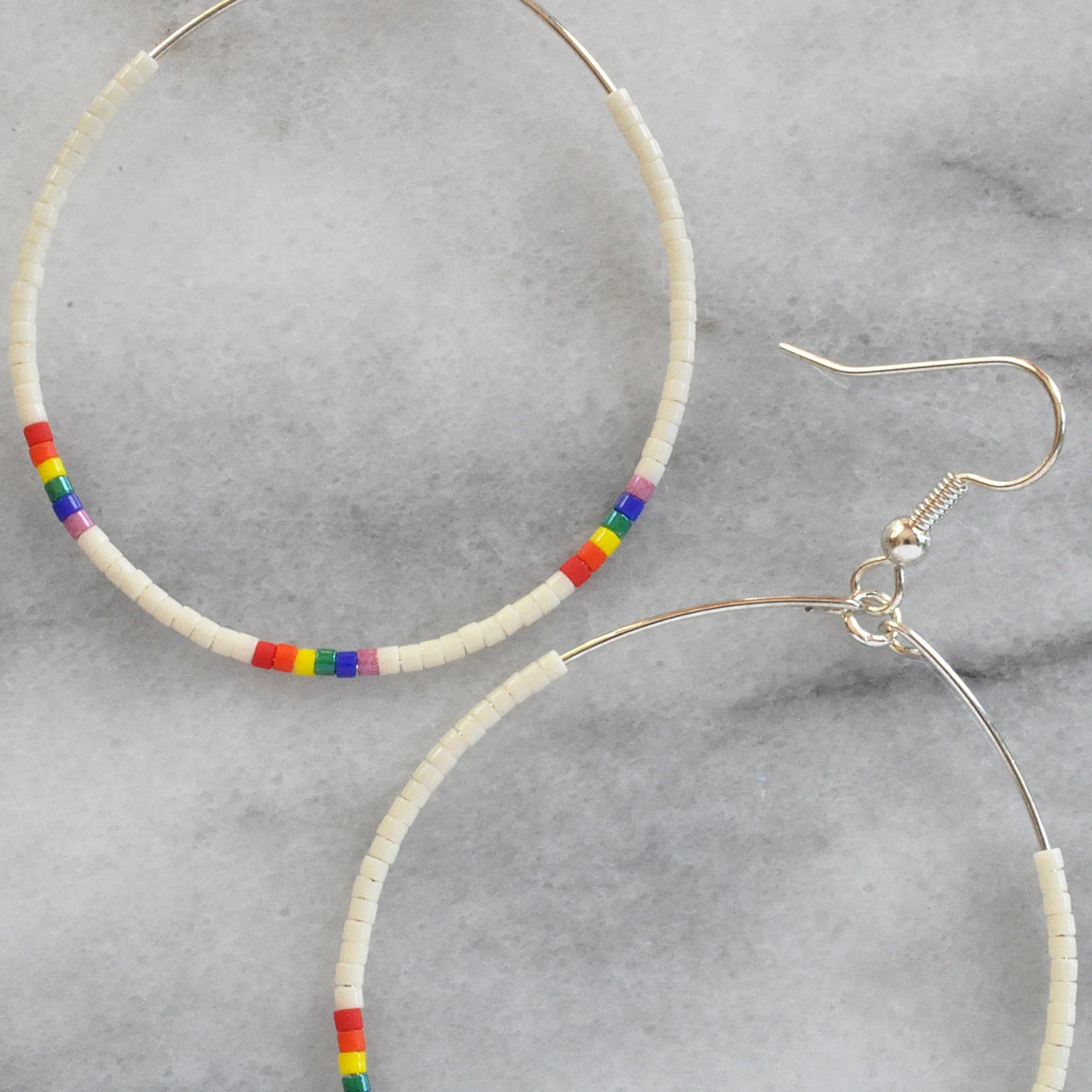 Silver Seed Bead Hoop Earrings