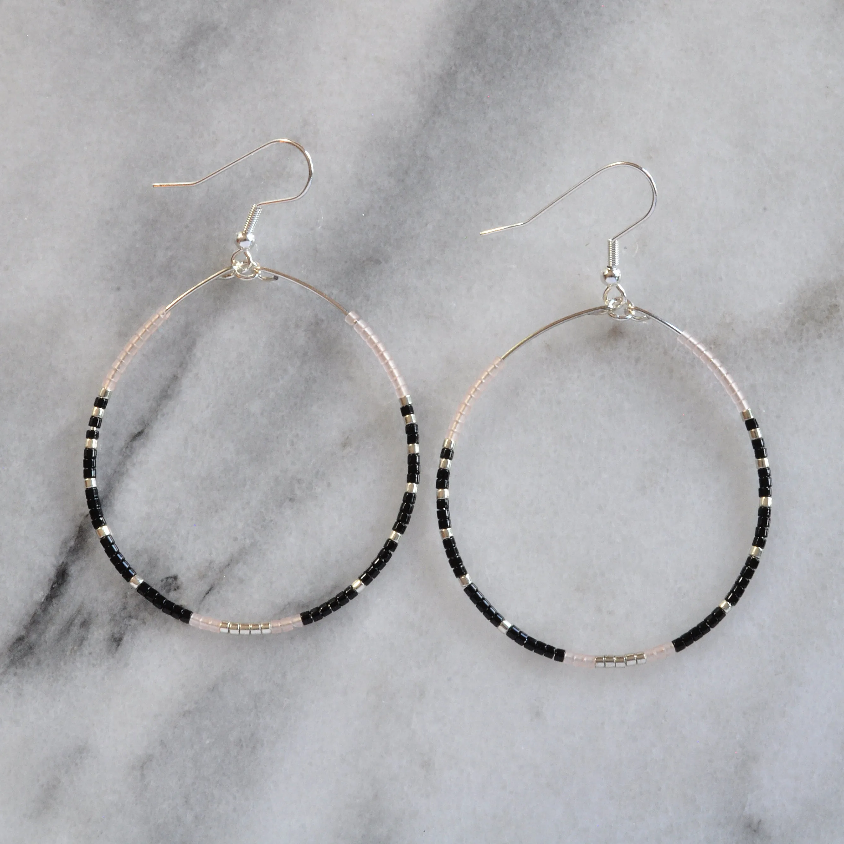 Silver Seed Bead Hoop Earrings