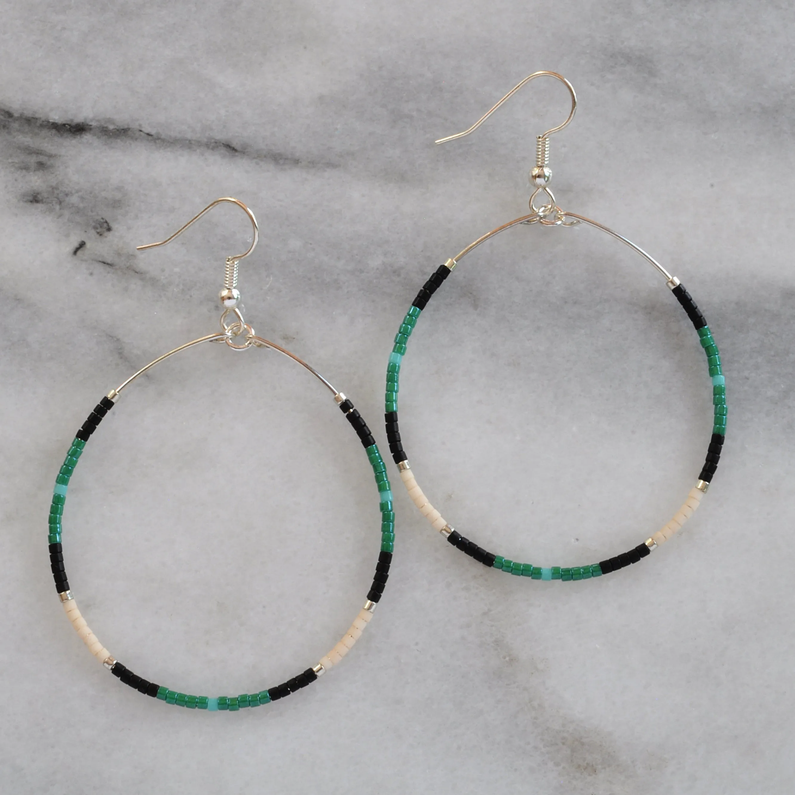 Silver Seed Bead Hoop Earrings