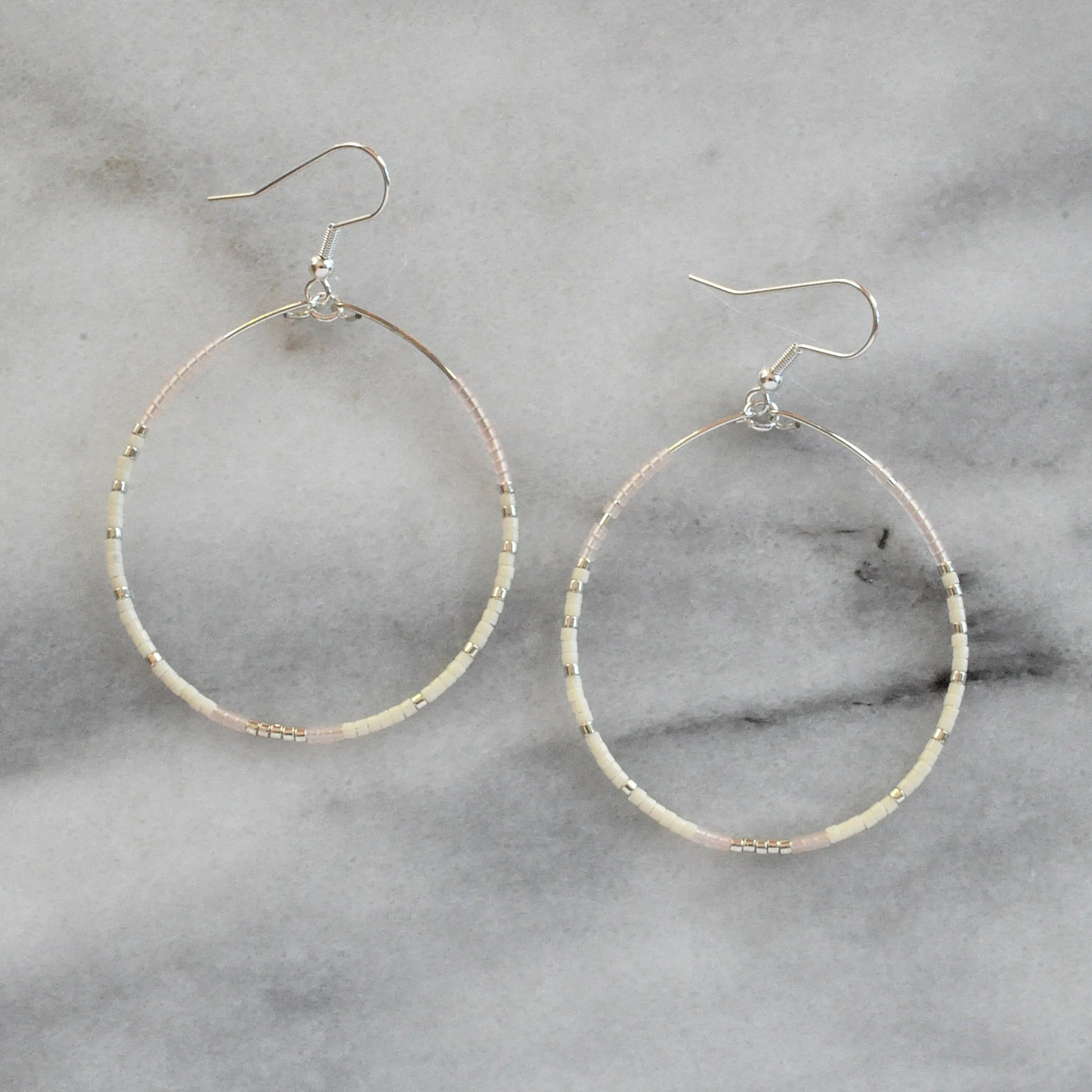 Silver Seed Bead Hoop Earrings