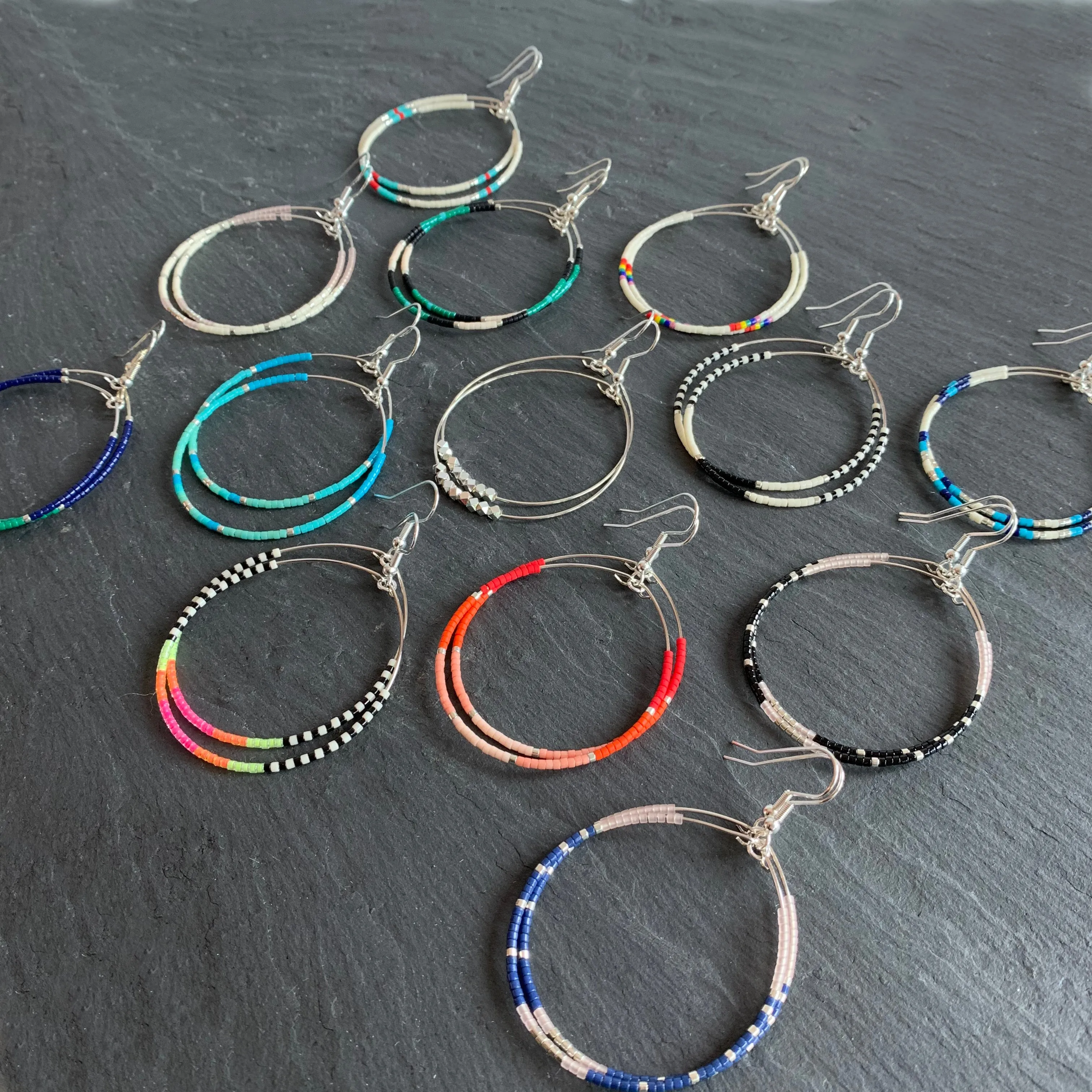 Silver Seed Bead Hoop Earrings